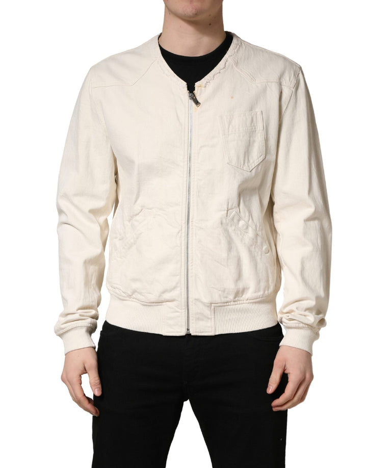 Dolce & Gabbana Off White Cotton FullZip Denim Blouson Jacket - RIMODA