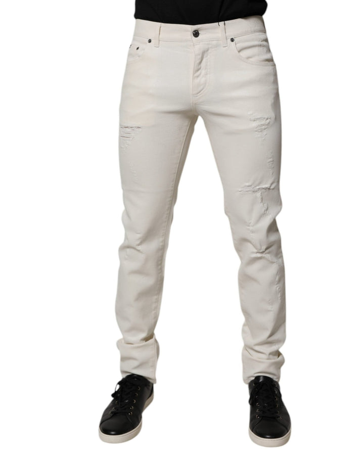 Dolce & Gabbana Off White Cotton Stretch Skinny Denim Jeans - RIMODA
