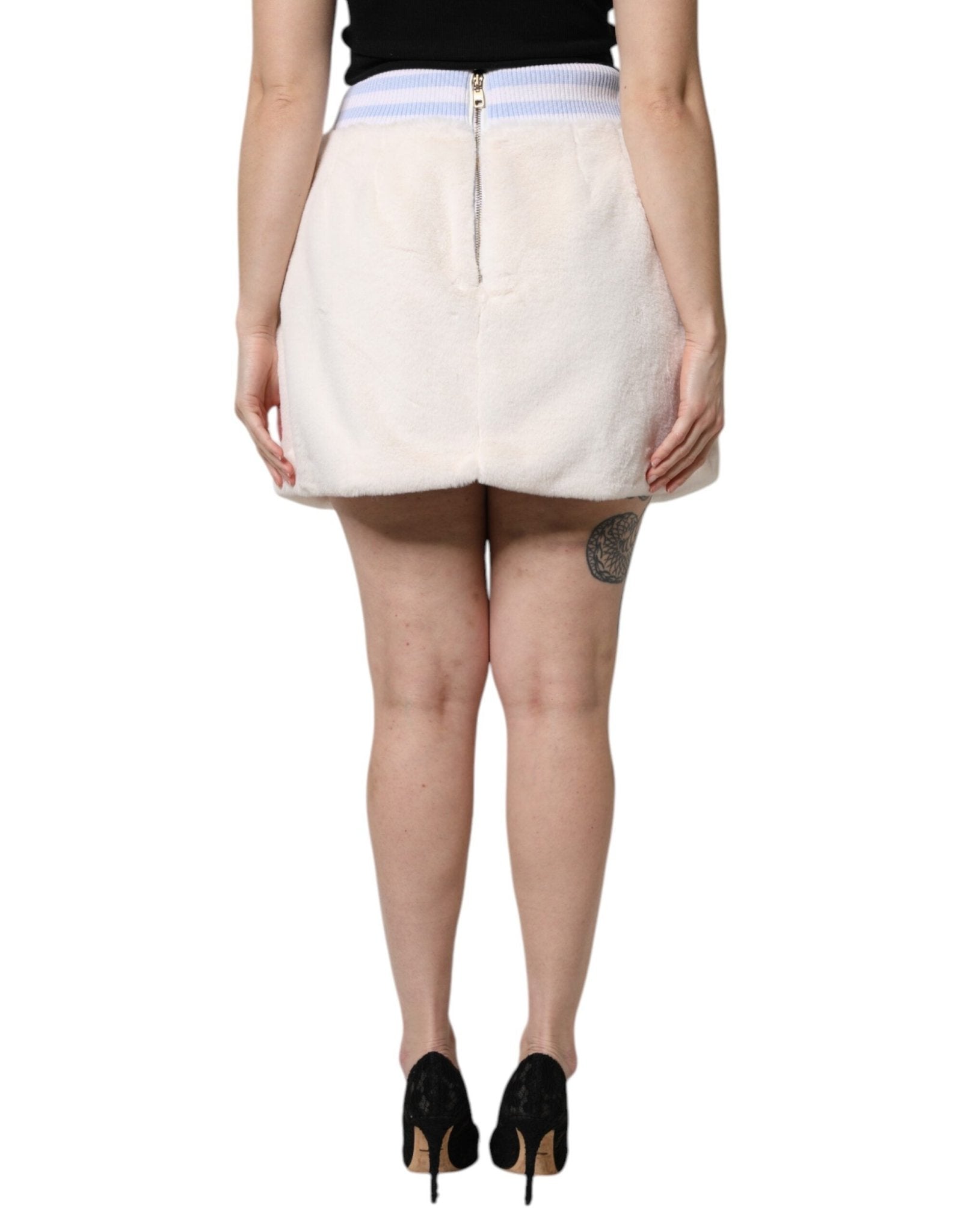 Dolce & Gabbana Off White Faux Fur High Waisted Mini Skirt - RIMODA