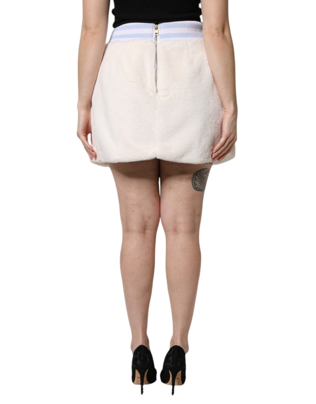 Dolce & Gabbana Off White Faux Fur High Waisted Mini Skirt - RIMODA