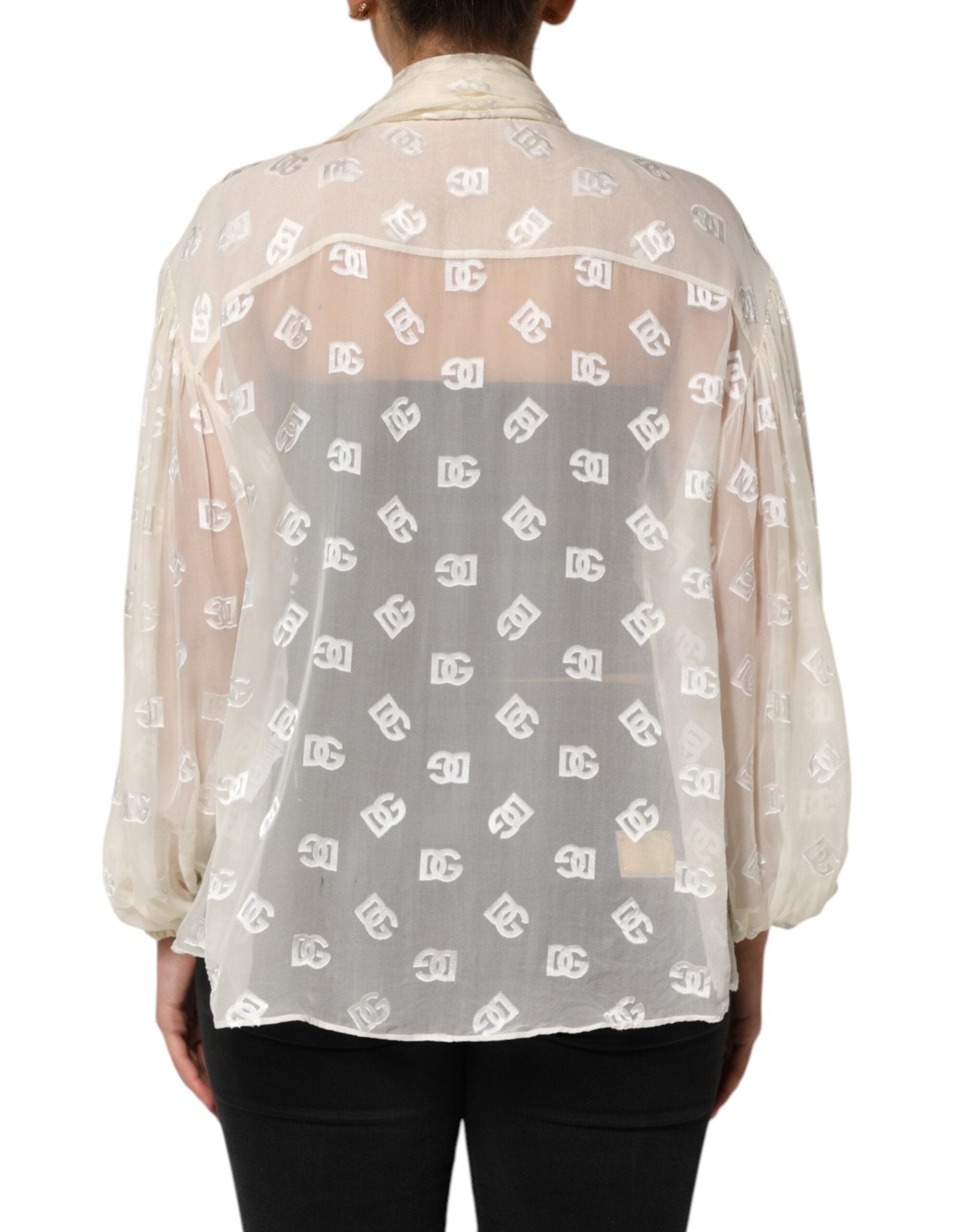 Dolce & Gabbana Off White Logo Monogram Ascot Collar Top - RIMODA