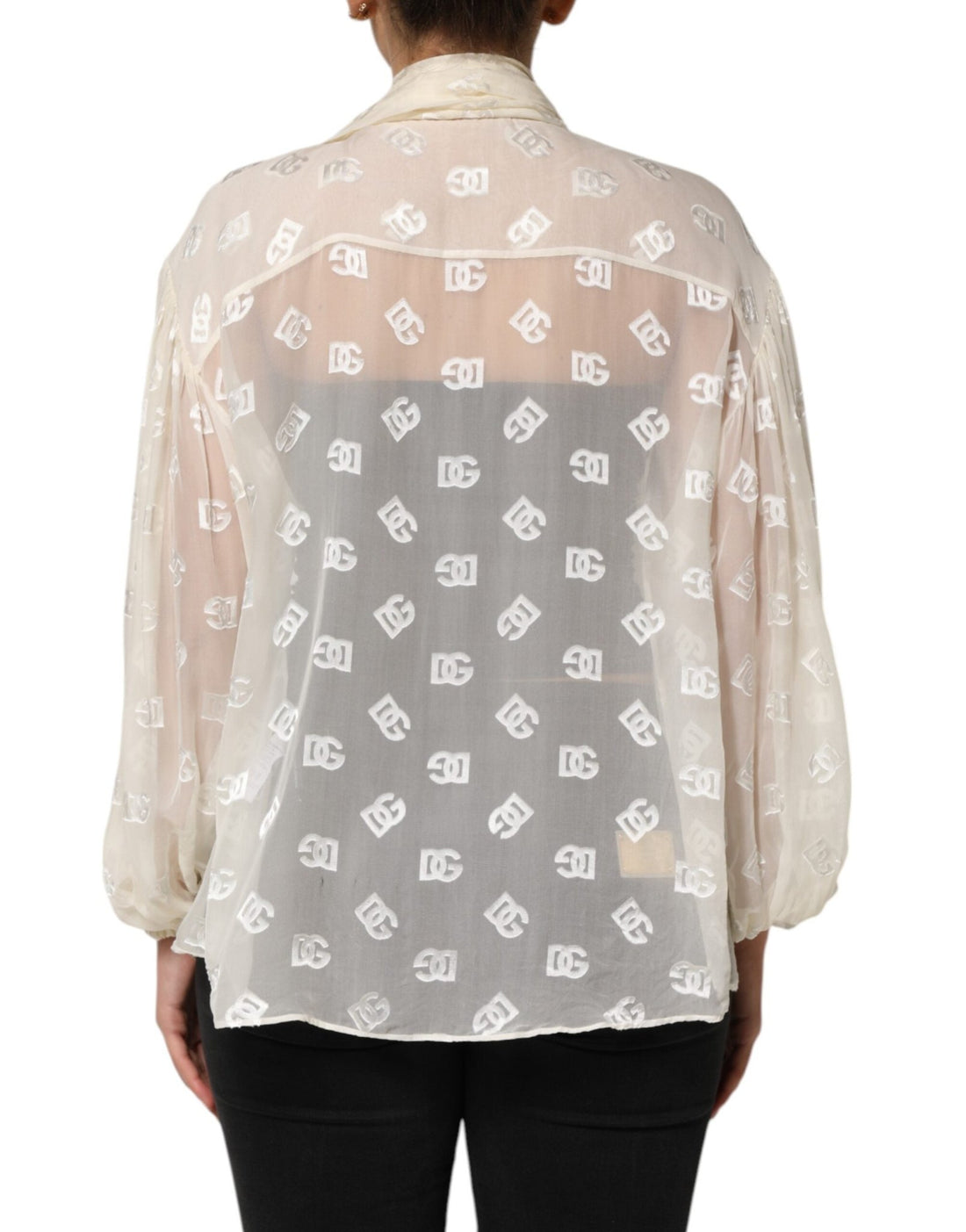 Dolce & Gabbana Off White Logo Monogram Ascot Collar Top - RIMODA
