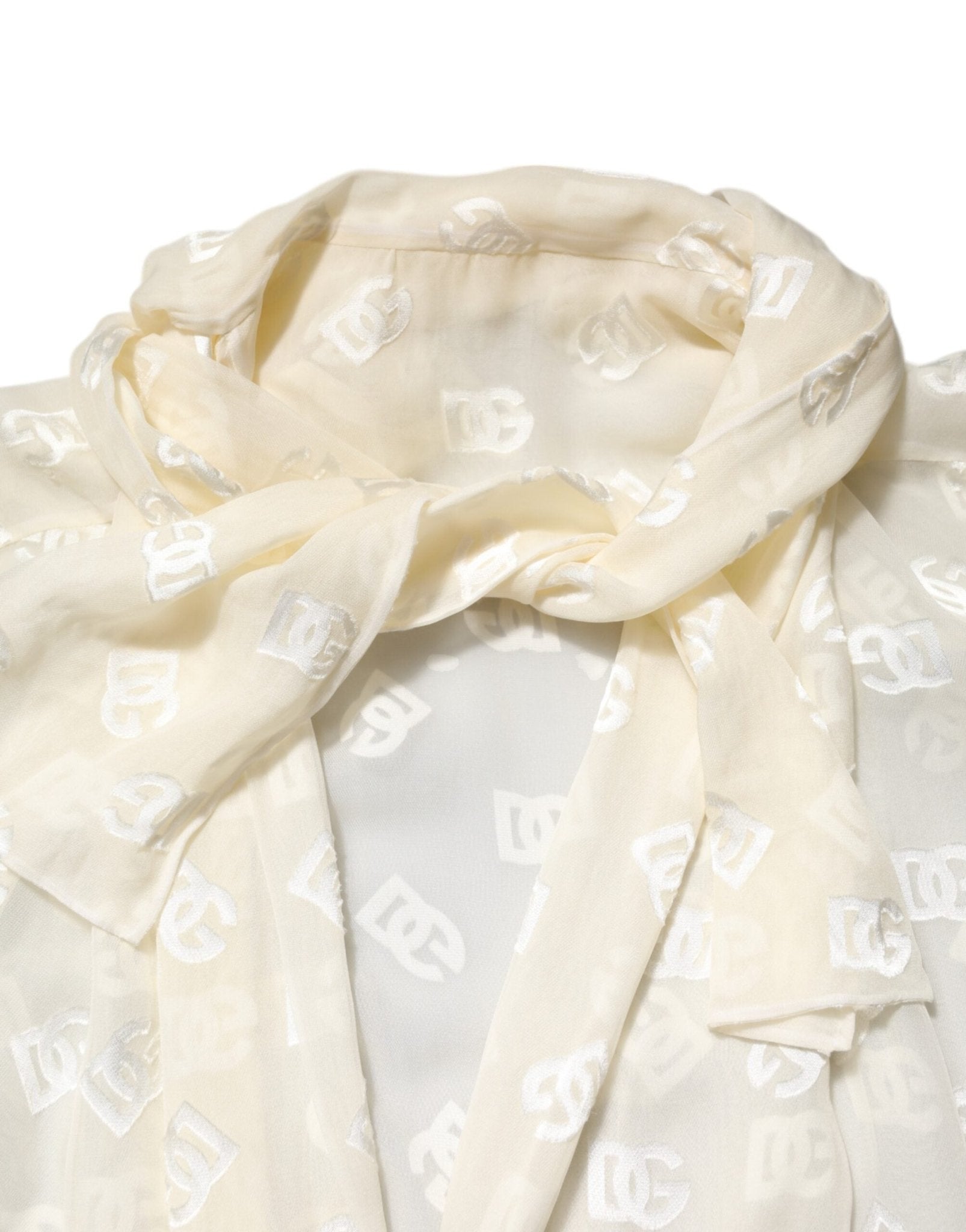Dolce & Gabbana Off White Logo Monogram Ascot Collar Top - RIMODA