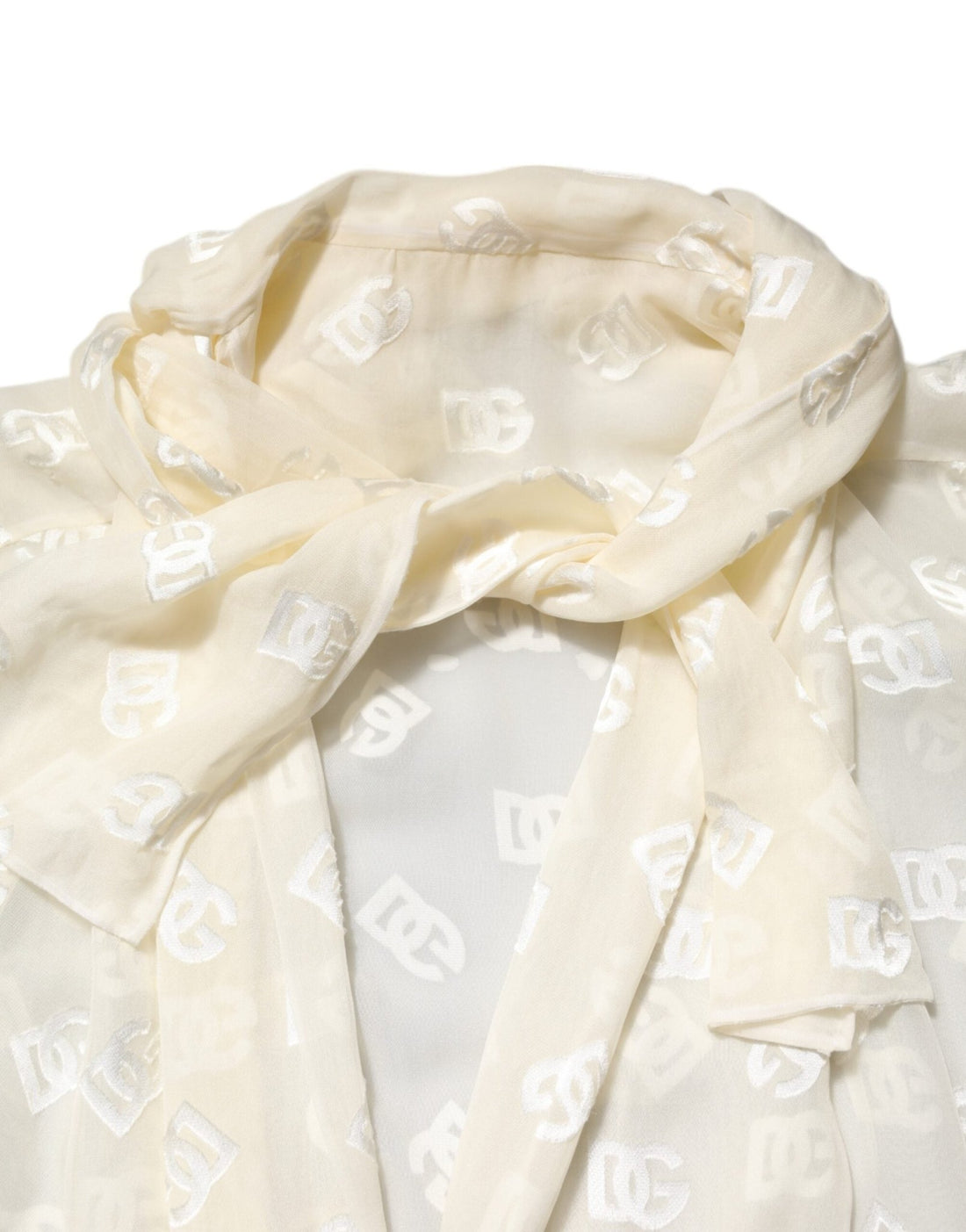 Dolce & Gabbana Off White Logo Monogram Ascot Collar Top - RIMODA