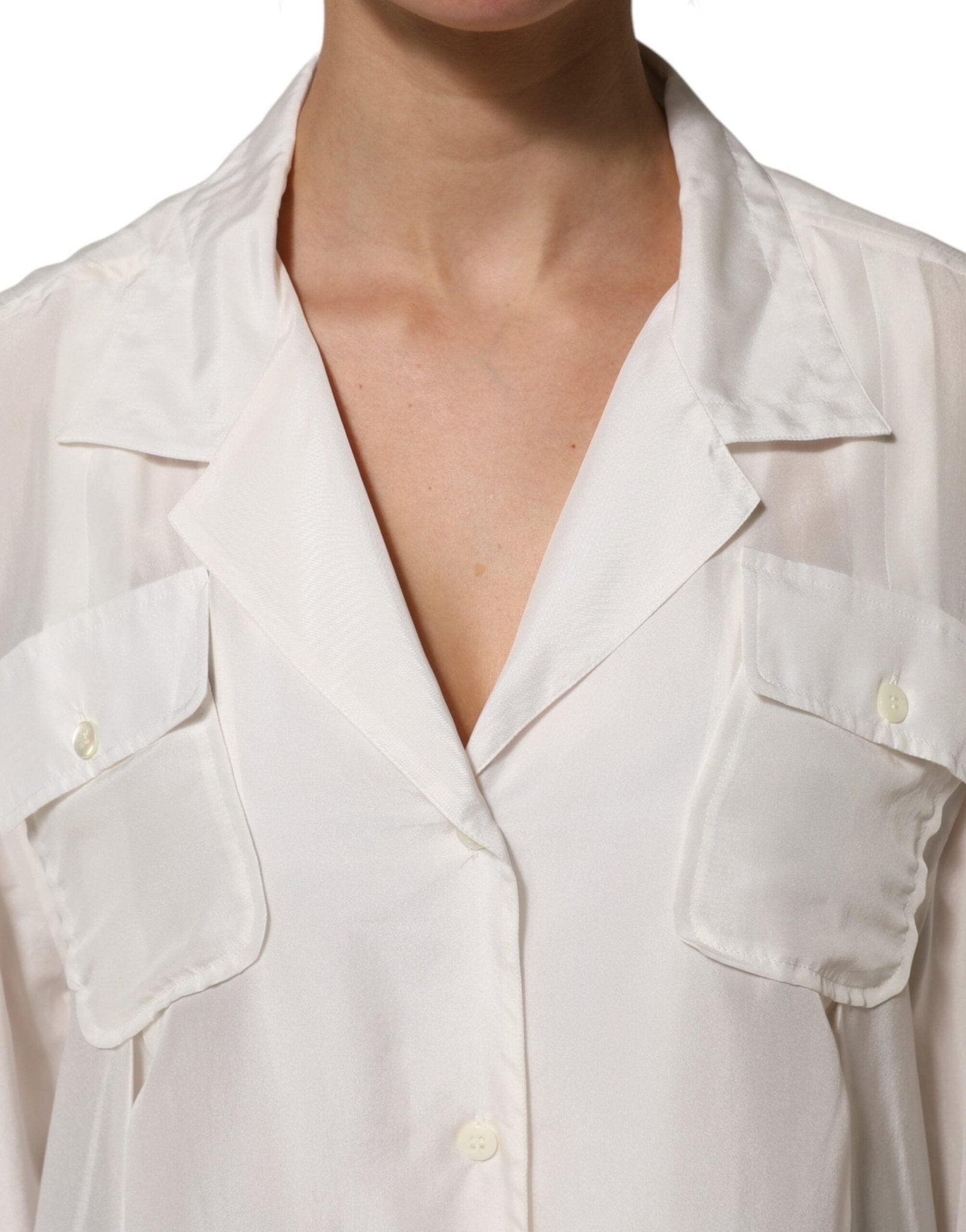 Dolce & Gabbana Off White Silk Button Down Polo Shirt Top - RIMODA