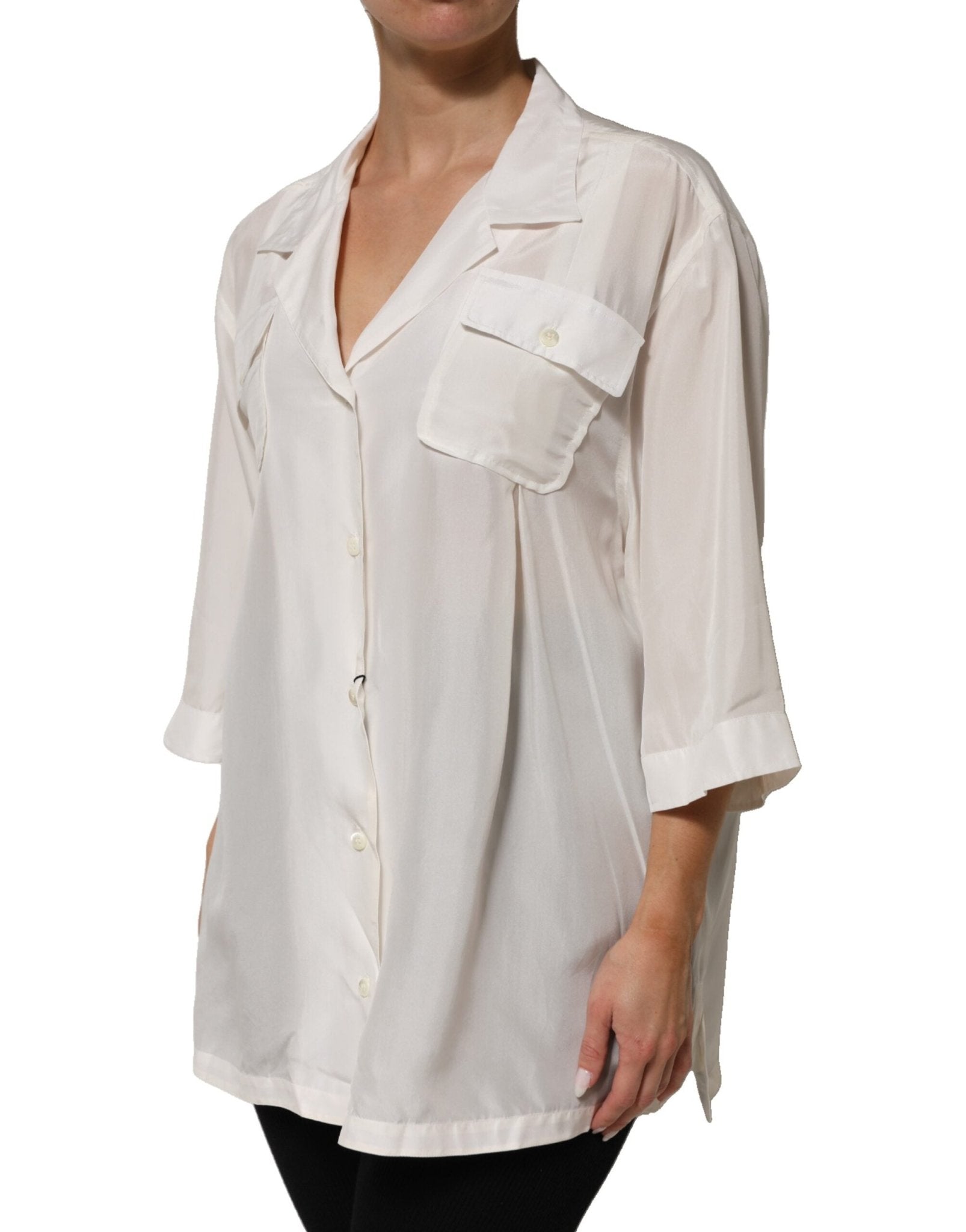 Dolce & Gabbana Off White Silk Button Down Polo Shirt Top - RIMODA