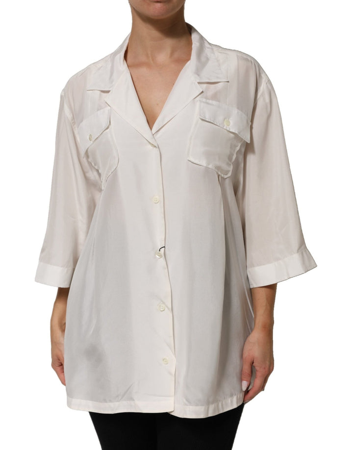 Dolce & Gabbana Off White Silk Button Down Polo Shirt Top - RIMODA