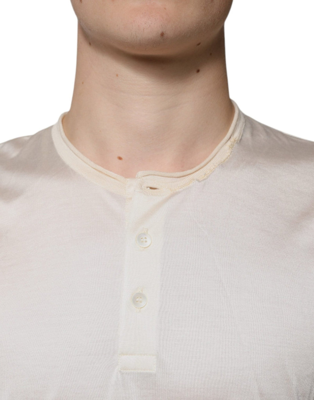 Dolce & Gabbana Off White Silk Crew Neck Henley T-shirt - RIMODA