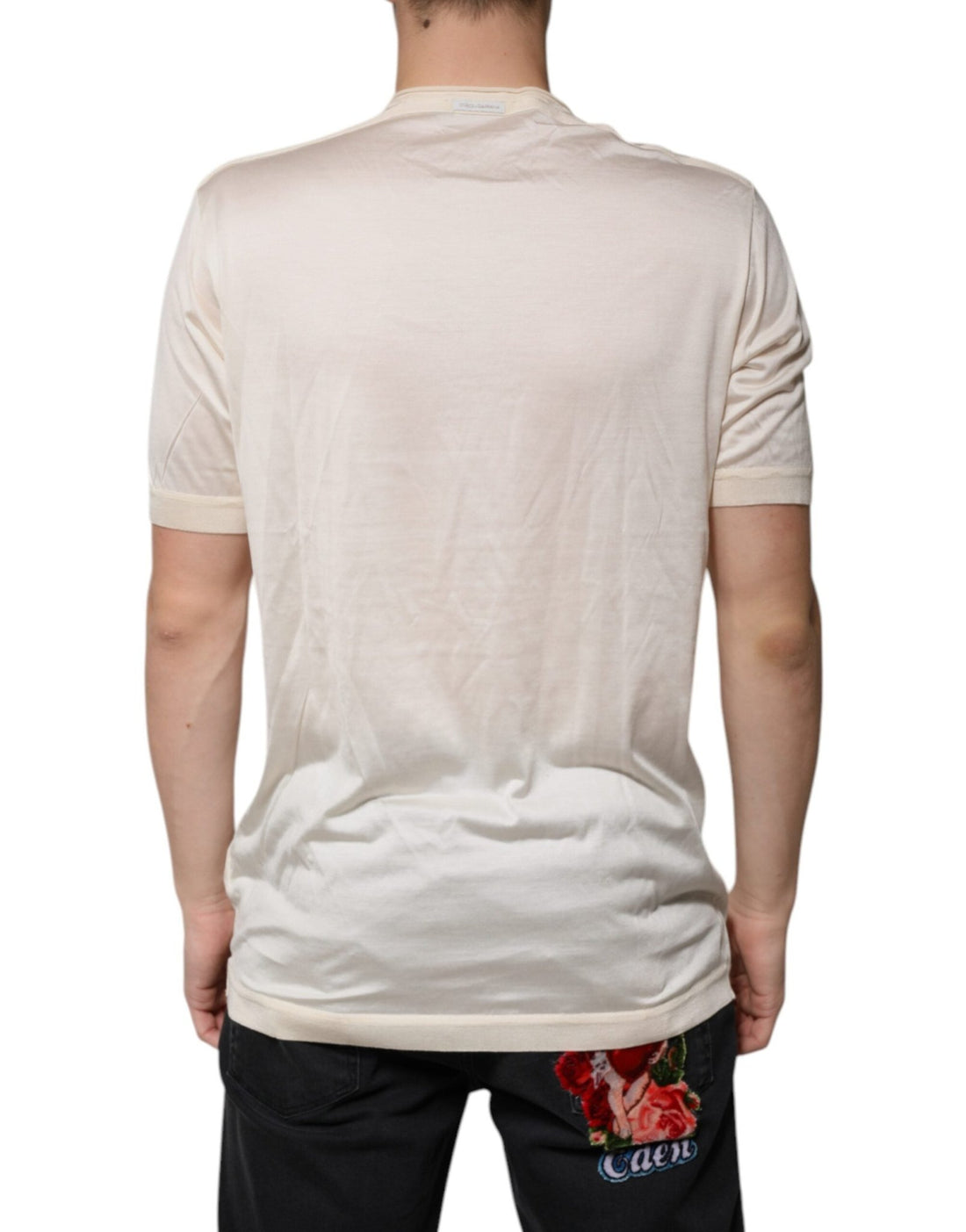 Dolce & Gabbana Off White Silk Crew Neck Henley T-shirt - RIMODA
