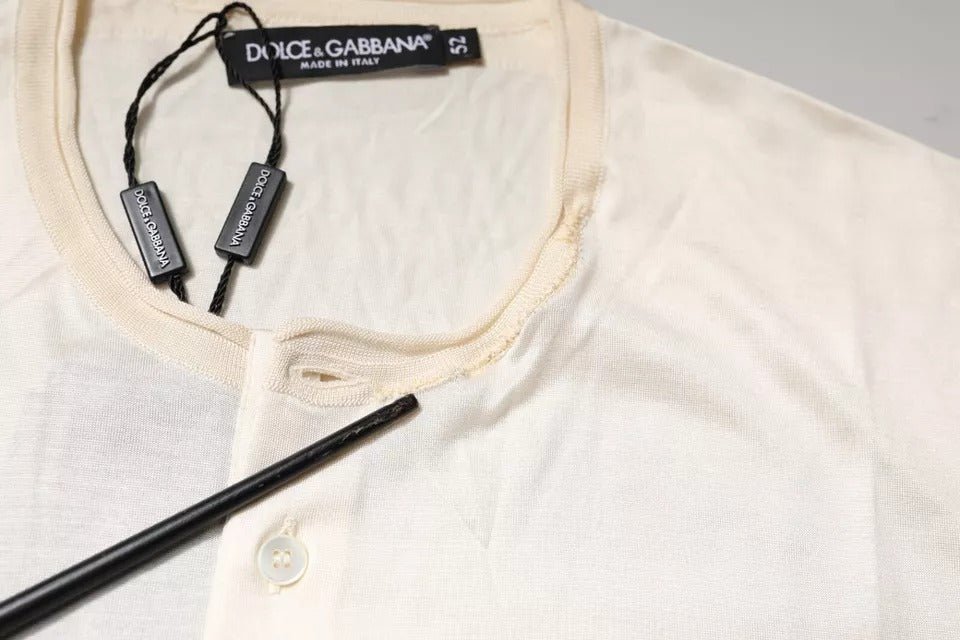 Dolce & Gabbana Off White Silk Crew Neck Henley T-shirt - RIMODA
