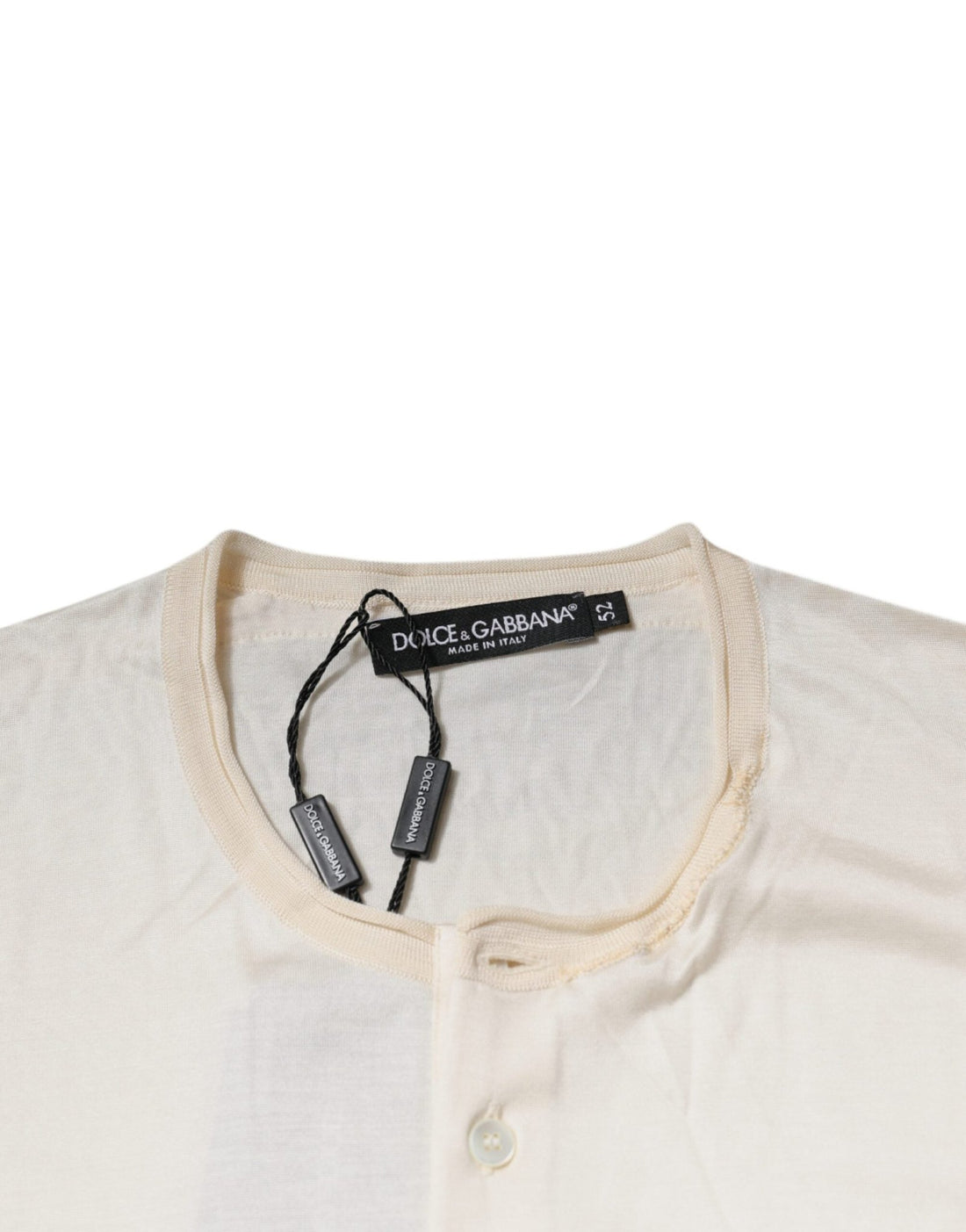 Dolce & Gabbana Off White Silk Crew Neck Henley T-shirt - RIMODA