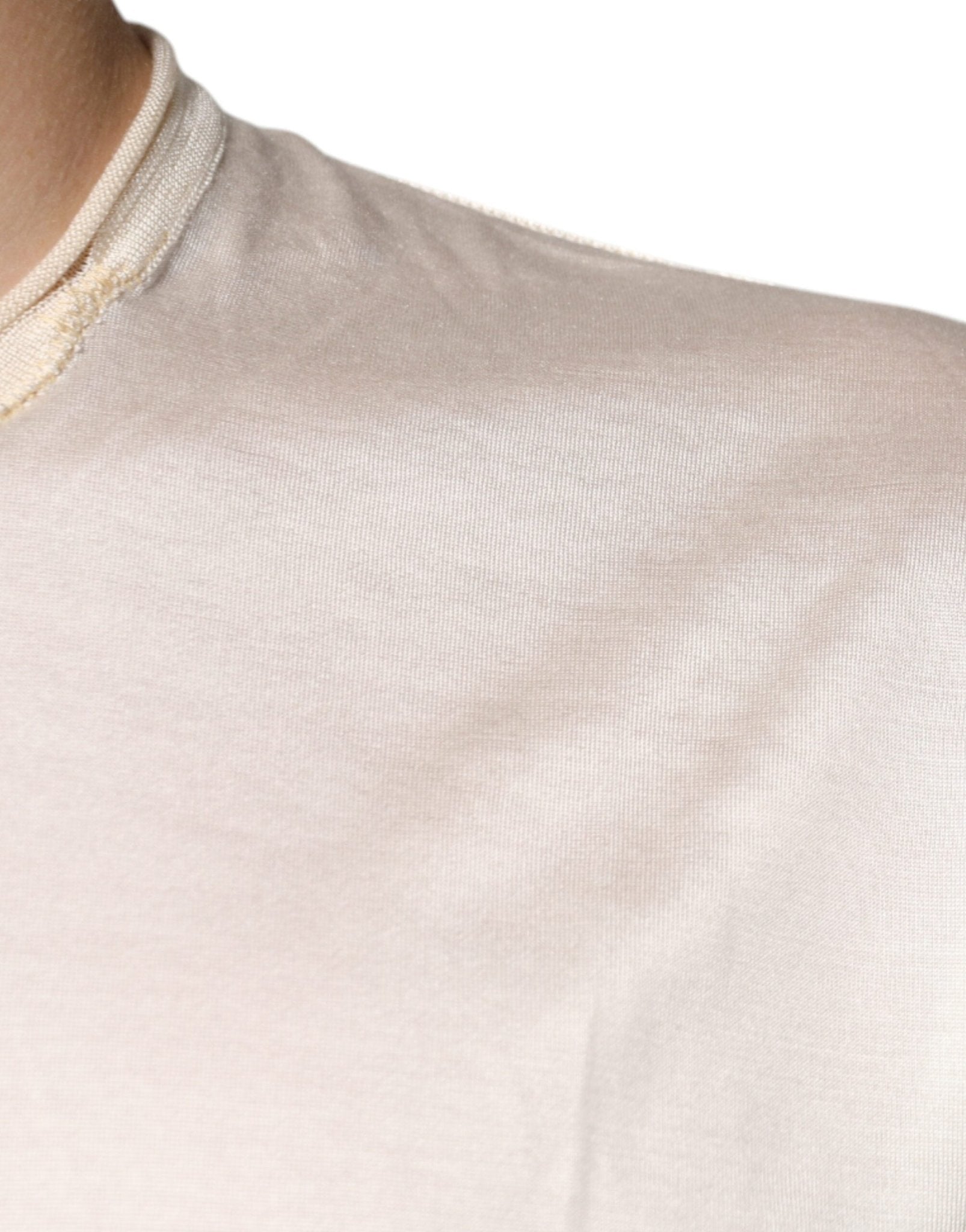 Dolce & Gabbana Off White Silk Crew Neck Henley T-shirt - RIMODA