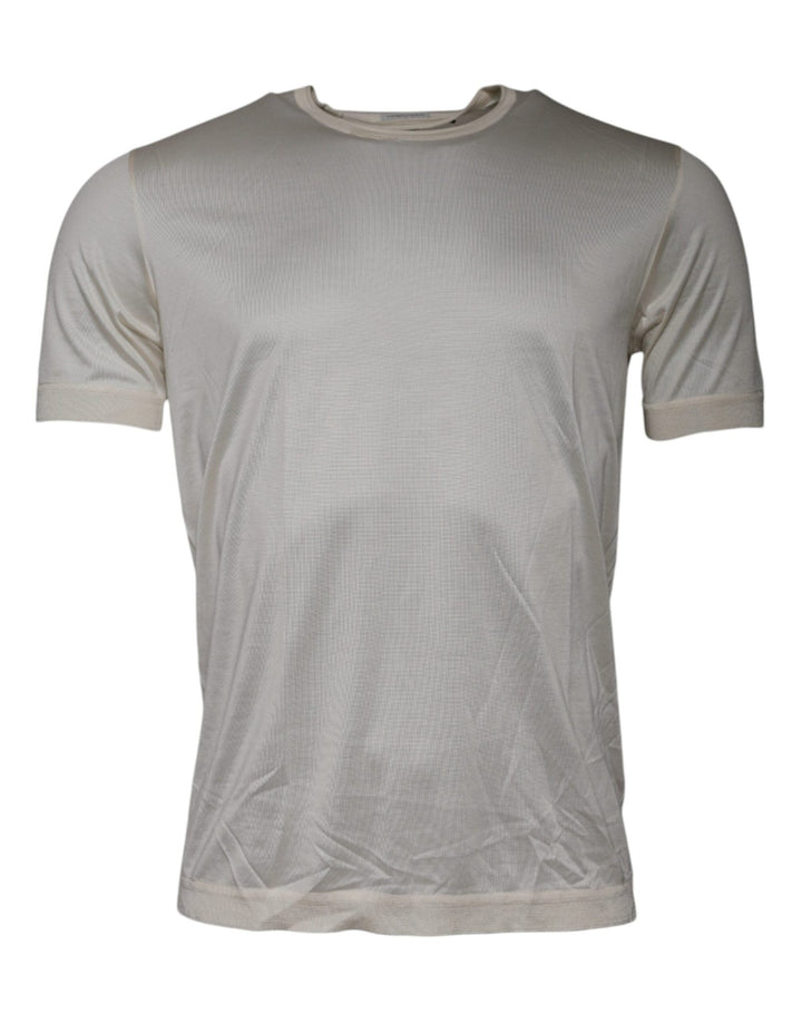 Dolce & Gabbana Off White Silk Crew Neck Short Sleeve T-shirt - RIMODA