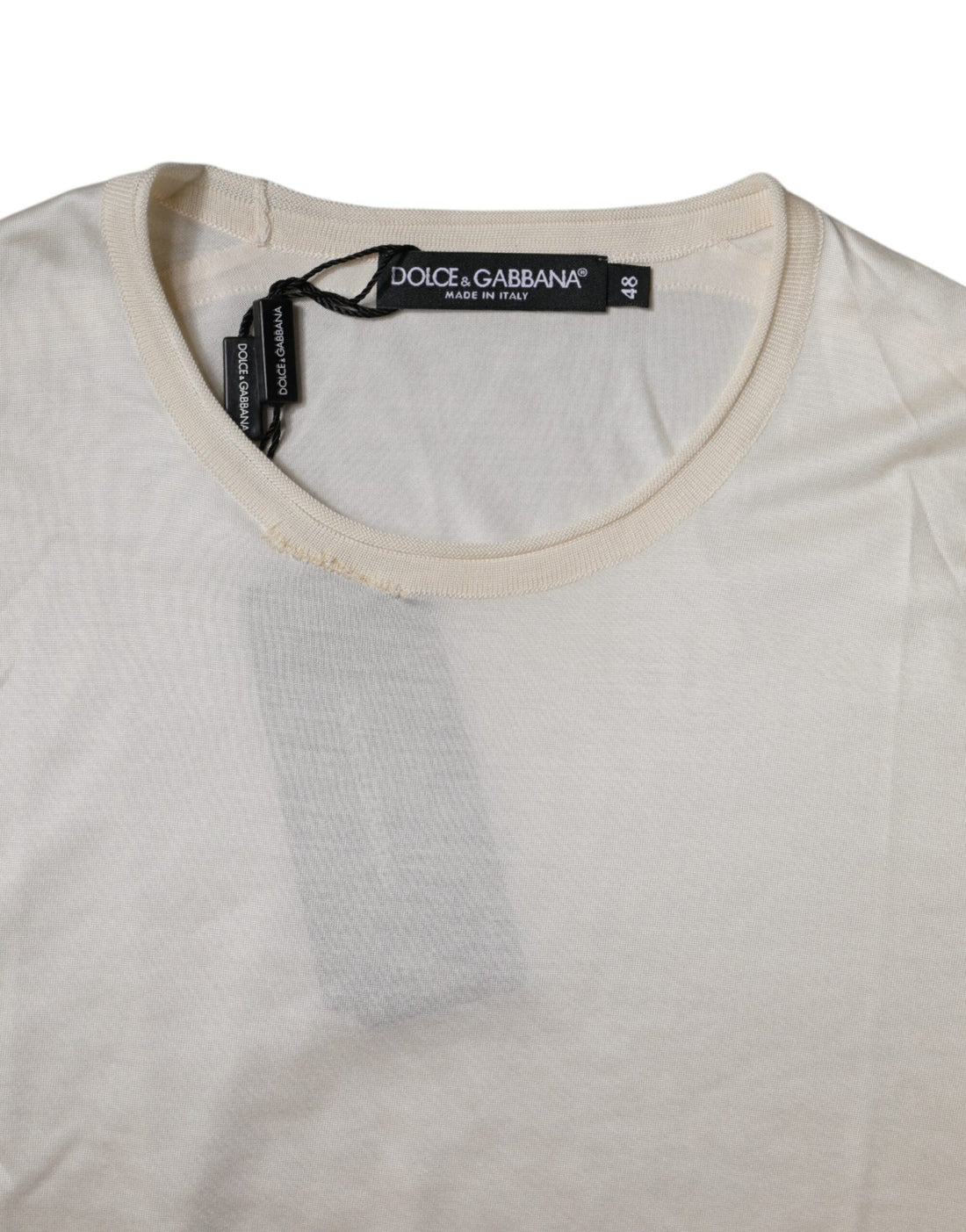 Dolce & Gabbana Off White Silk Crew Neck Short Sleeve T-shirt - RIMODA