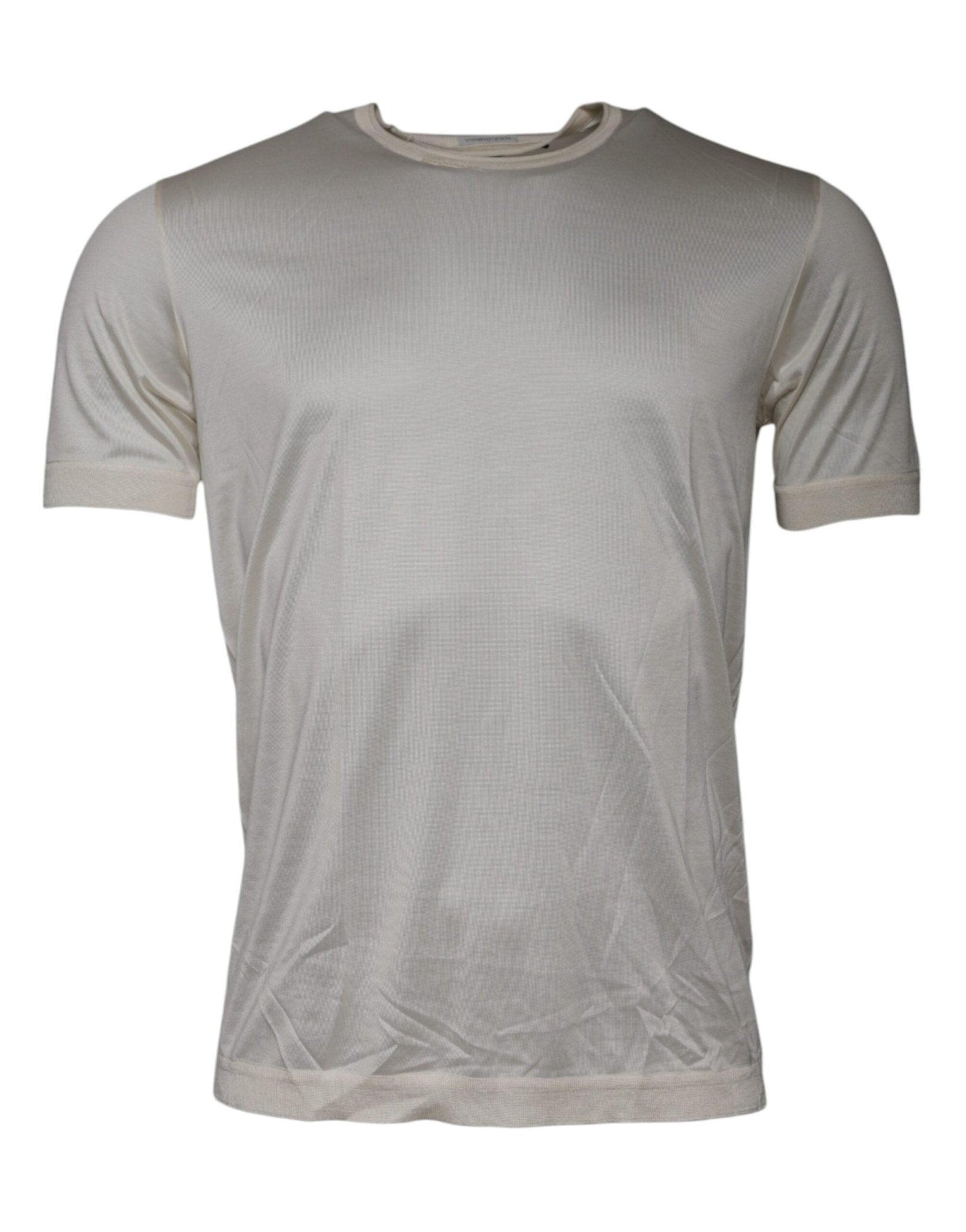 Dolce & Gabbana Off White Silk Crew Neck Short Sleeve T-shirt - RIMODA