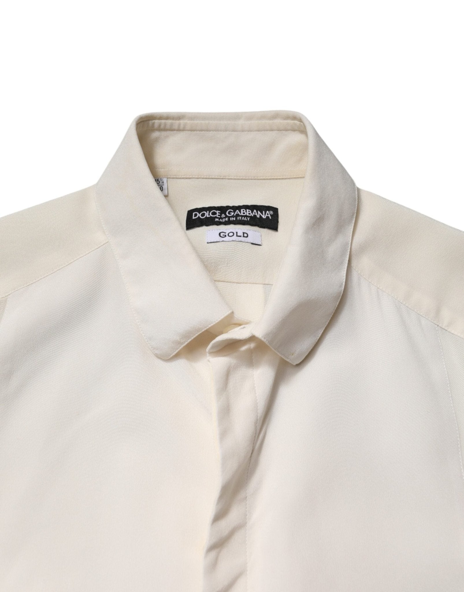 Dolce & Gabbana Off White Silk Men GOLD Dress Formal Shirt - RIMODA