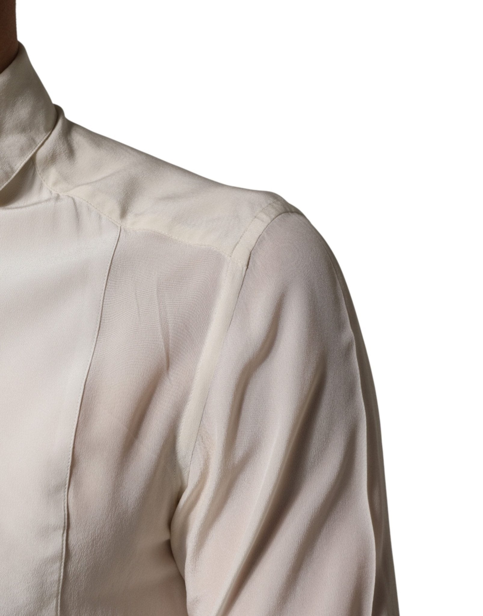 Dolce & Gabbana Off White Silk Men GOLD Dress Formal Shirt - RIMODA