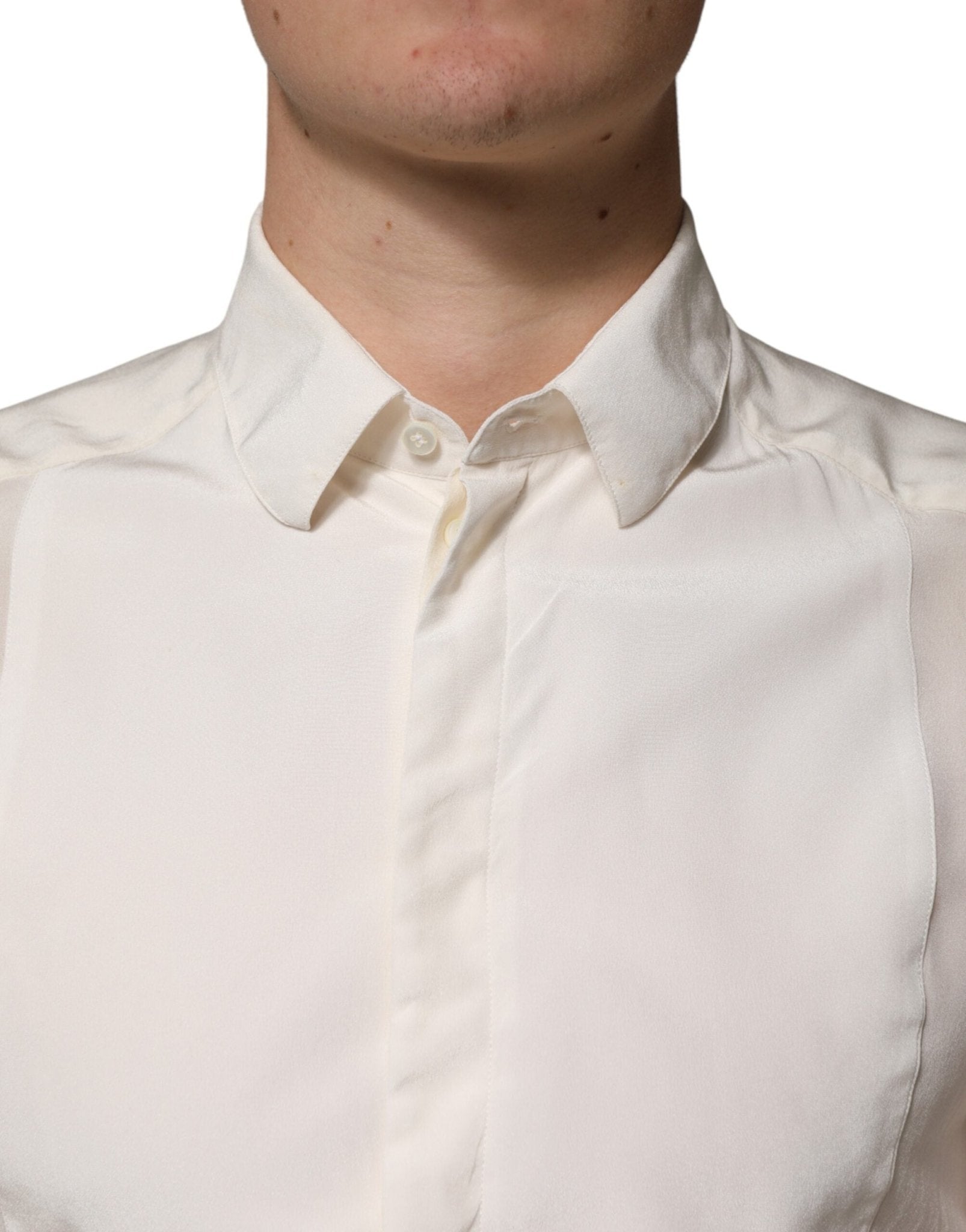 Dolce & Gabbana Off White Silk Men GOLD Dress Formal Shirt - RIMODA