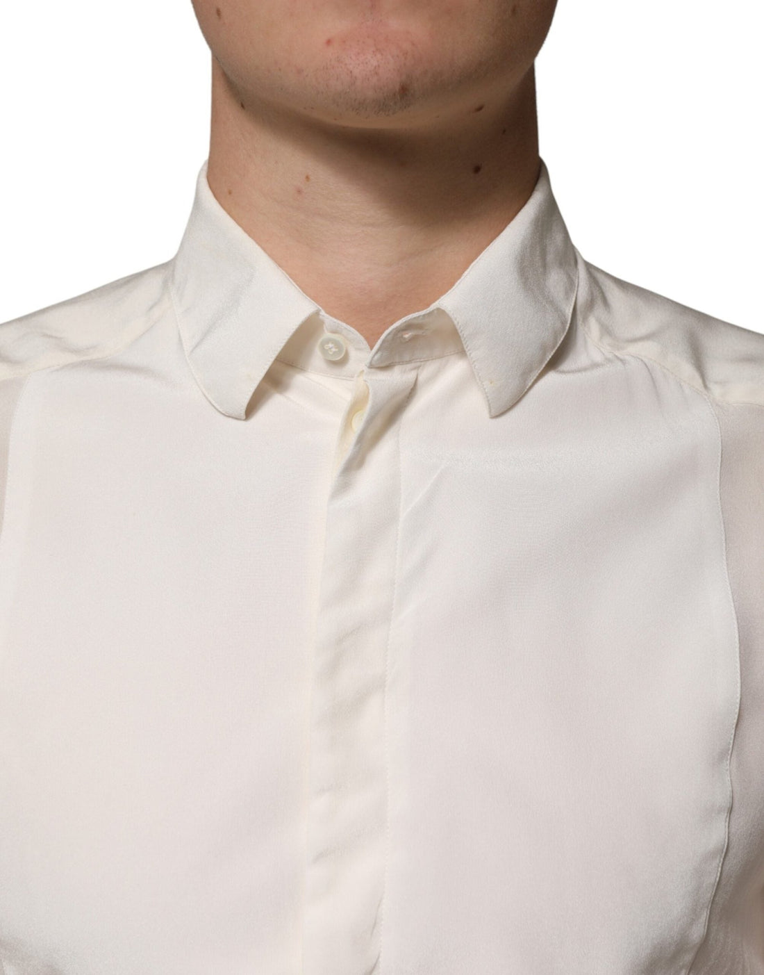 Dolce & Gabbana Off White Silk Men GOLD Dress Formal Shirt - RIMODA