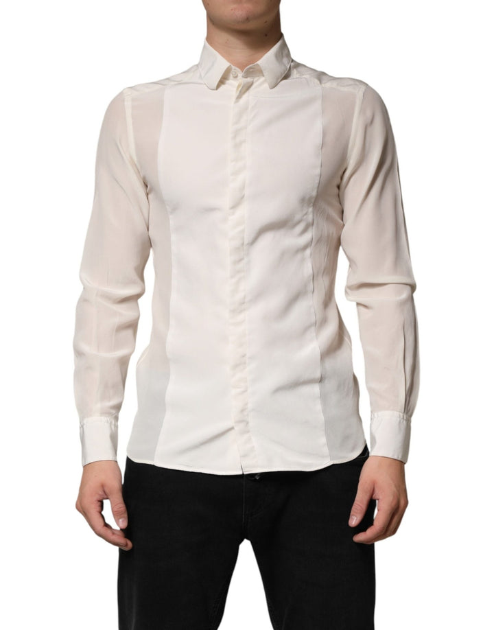 Dolce & Gabbana Off White Silk Men GOLD Dress Formal Shirt - RIMODA
