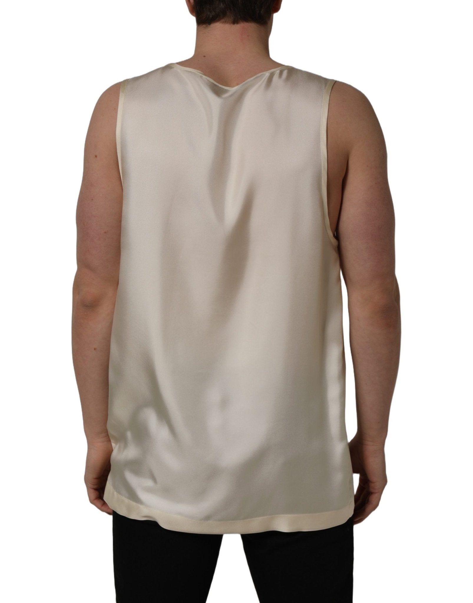 Dolce & Gabbana Off White Silk Sleeveless Tank Top T-shirt - RIMODA