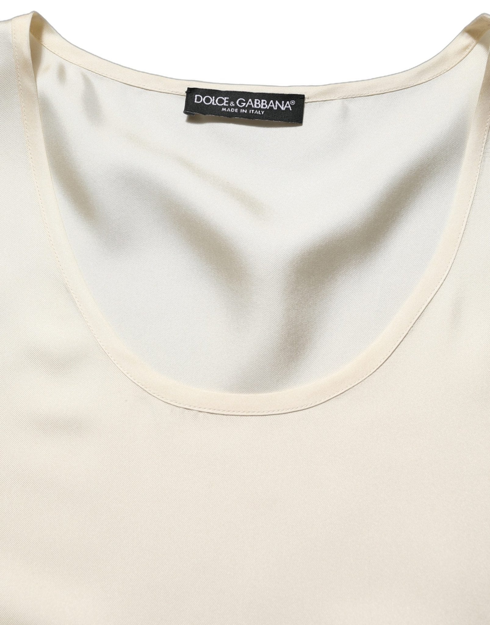 Dolce & Gabbana Off White Silk Sleeveless Tank Top T-shirt - RIMODA