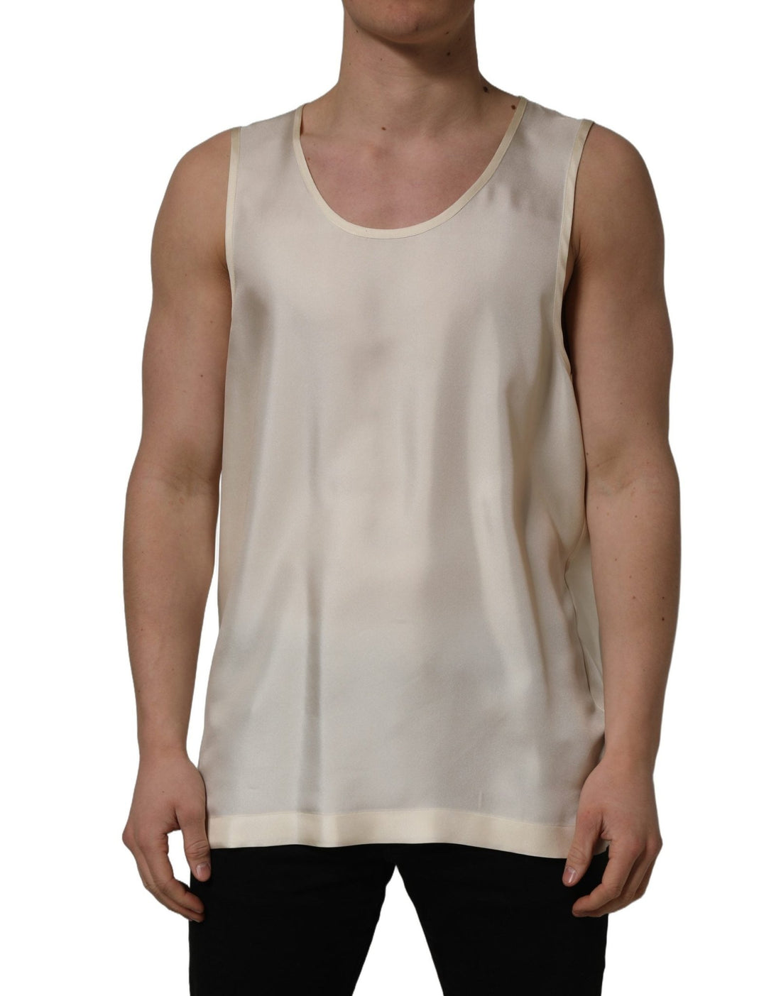 Dolce & Gabbana Off White Silk Sleeveless Tank Top T-shirt - RIMODA