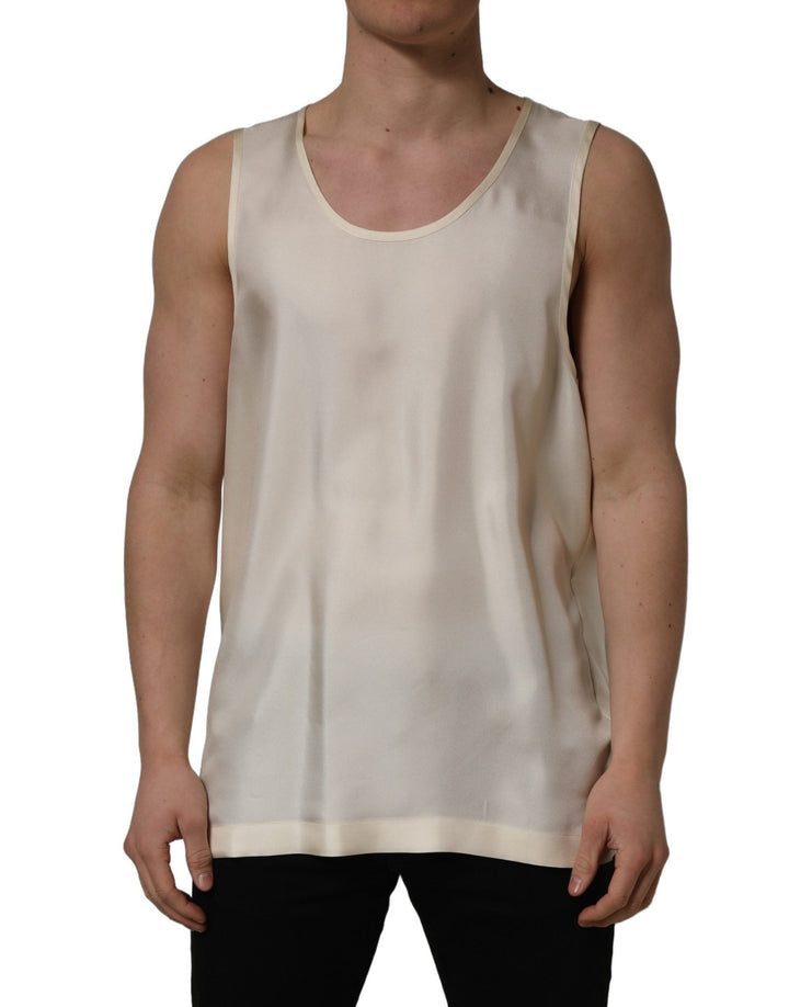 Dolce & Gabbana Off White Silk Sleeveless Tank Top T-shirt - RIMODA