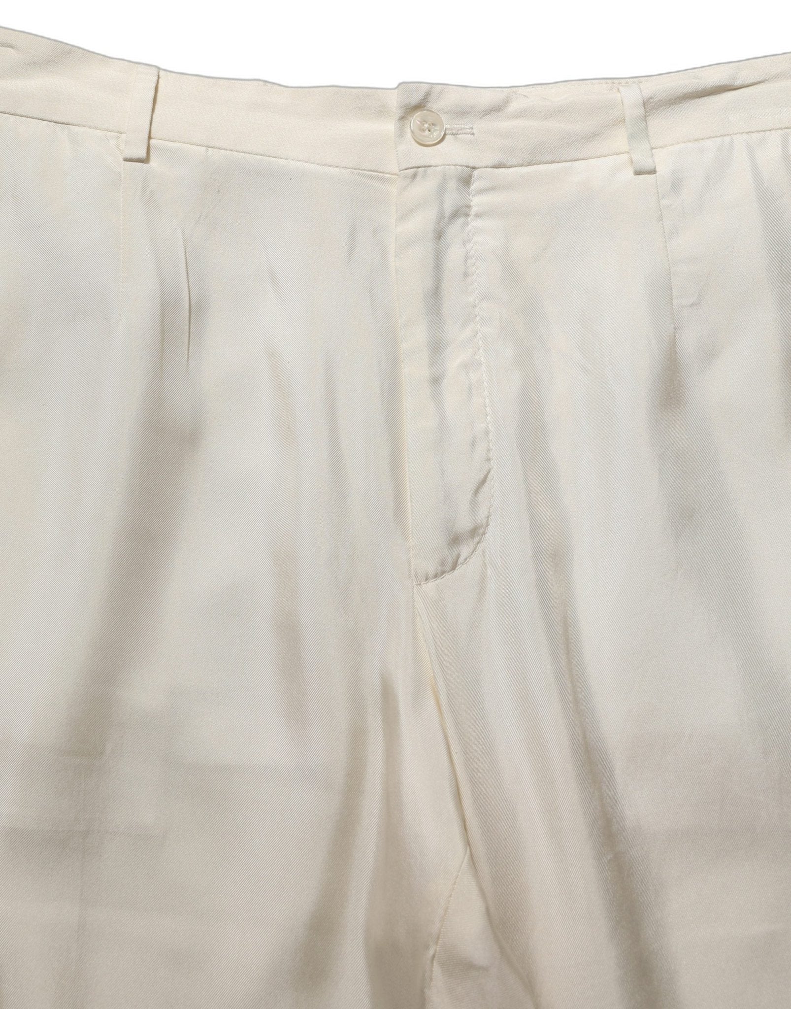 Dolce & Gabbana Off White Silk Straight Wide Leg Trouser Pants - RIMODA
