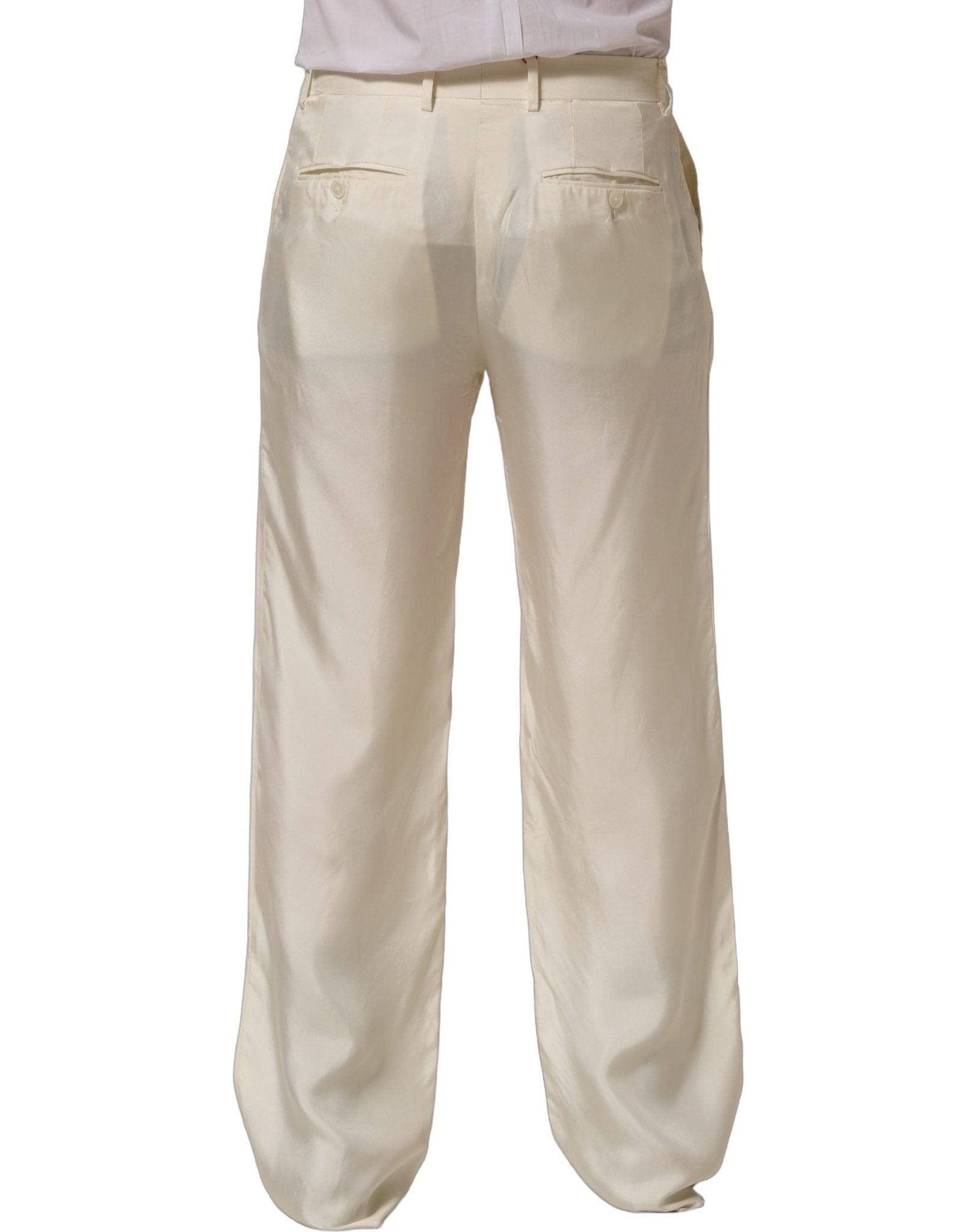 Dolce & Gabbana Off White Silk Straight Wide Leg Trouser Pants - RIMODA