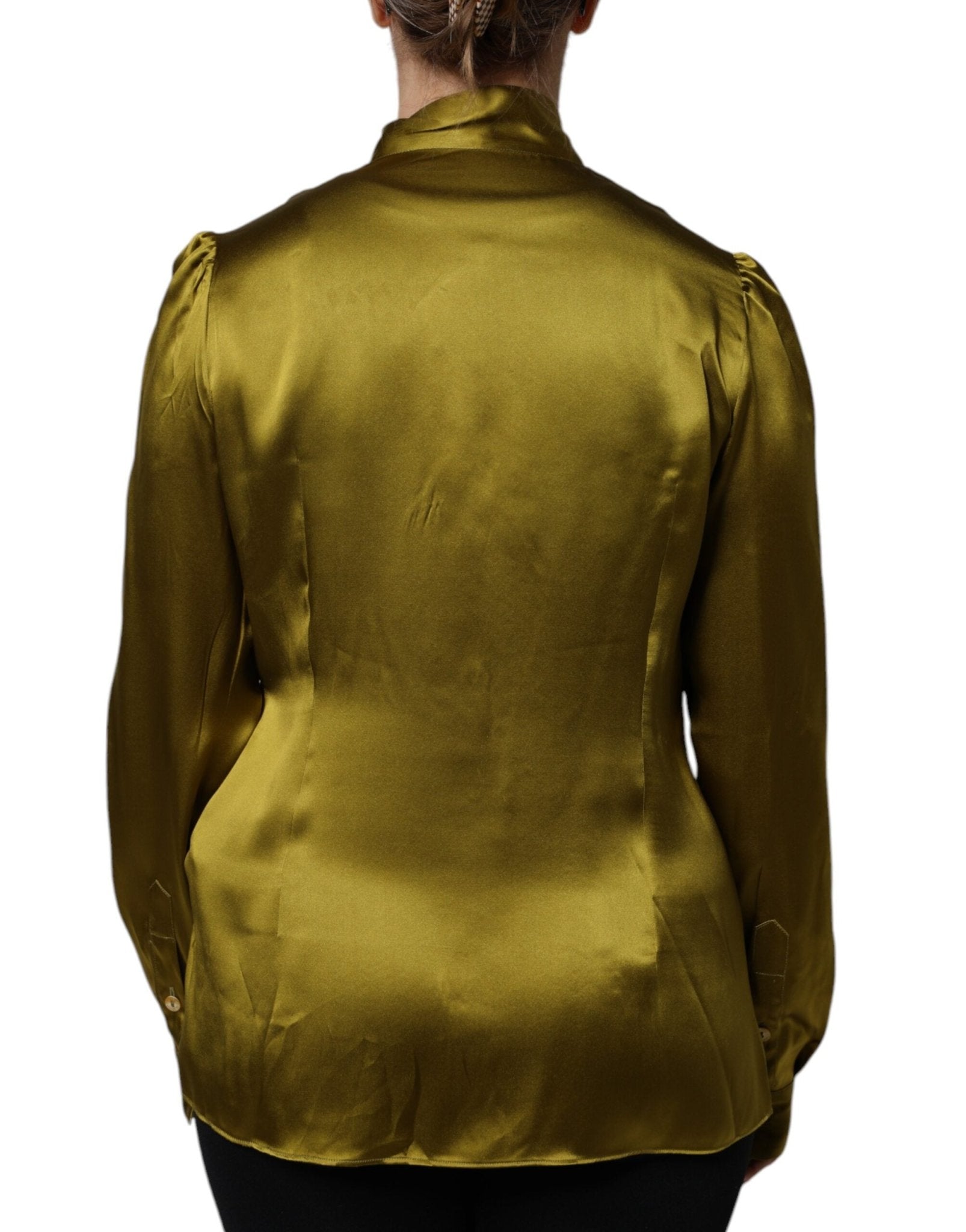 Dolce & Gabbana Olive Green Ascot Collar Long Sleeve Blouse Top - RIMODA