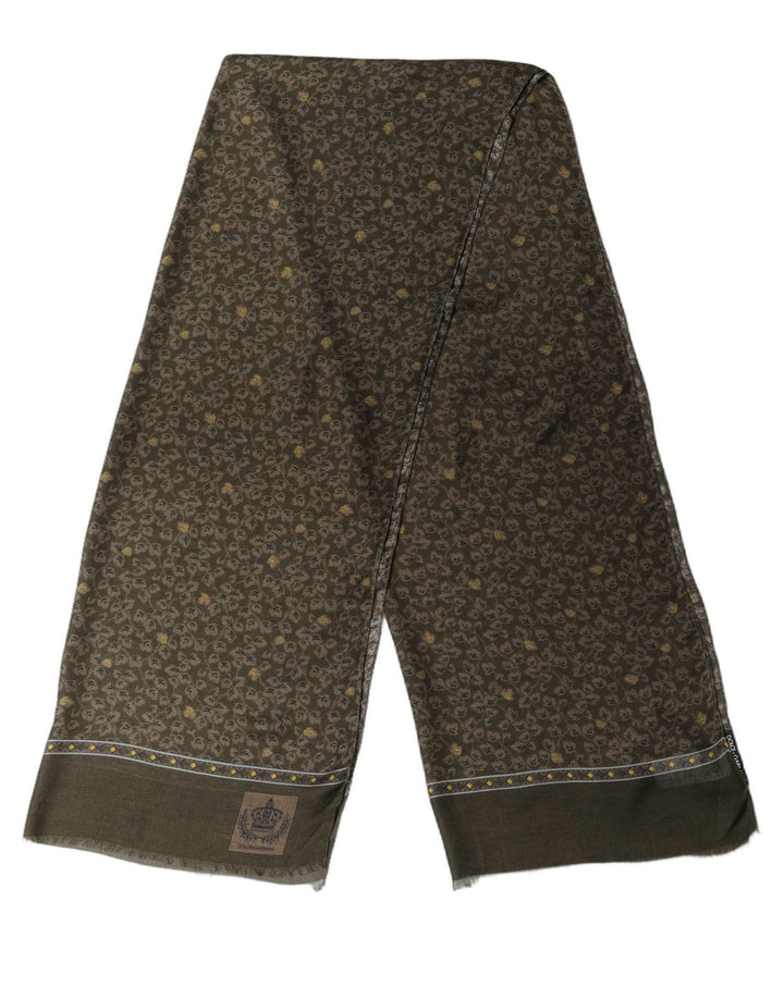Dolce & Gabbana Olive Green Cotton Floral Neck Shawl Scarf - RIMODA