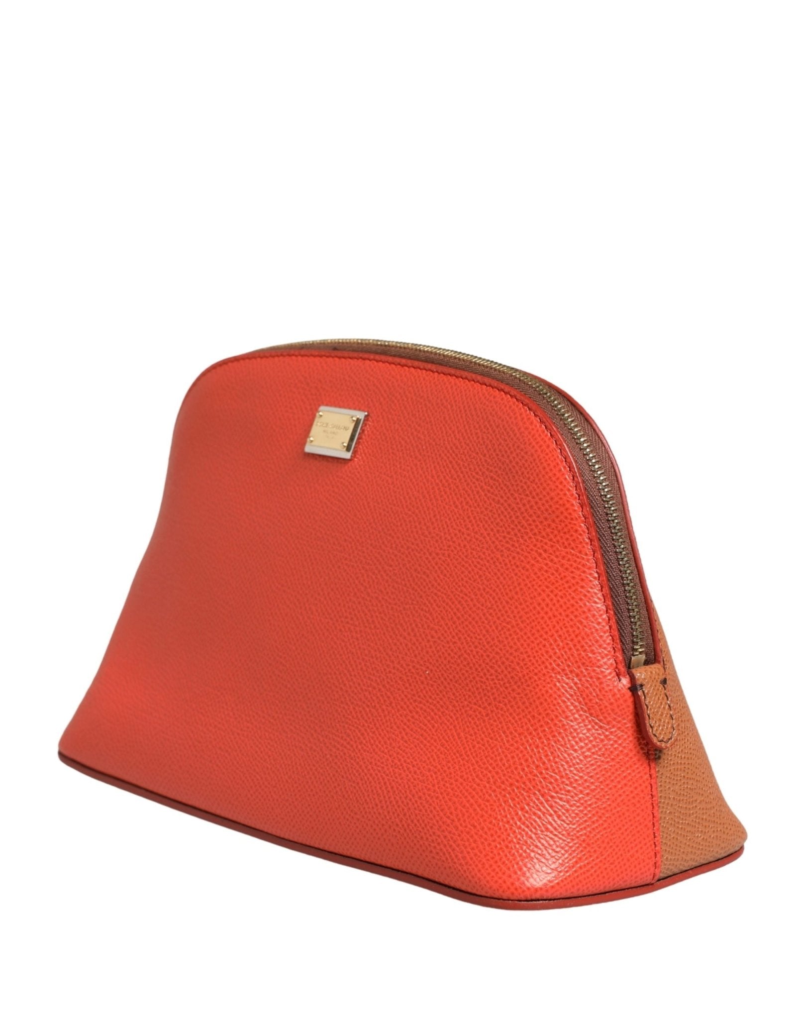 Dolce & Gabbana Orange Beige Leather DG Logo Zip Around Hand Purse Wallet - RIMODA