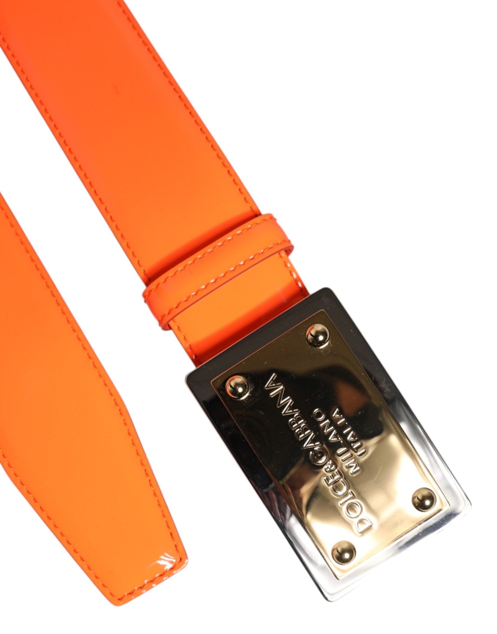 Dolce & Gabbana Orange Gold Tone Metal Logo Buckle Belt - RIMODA
