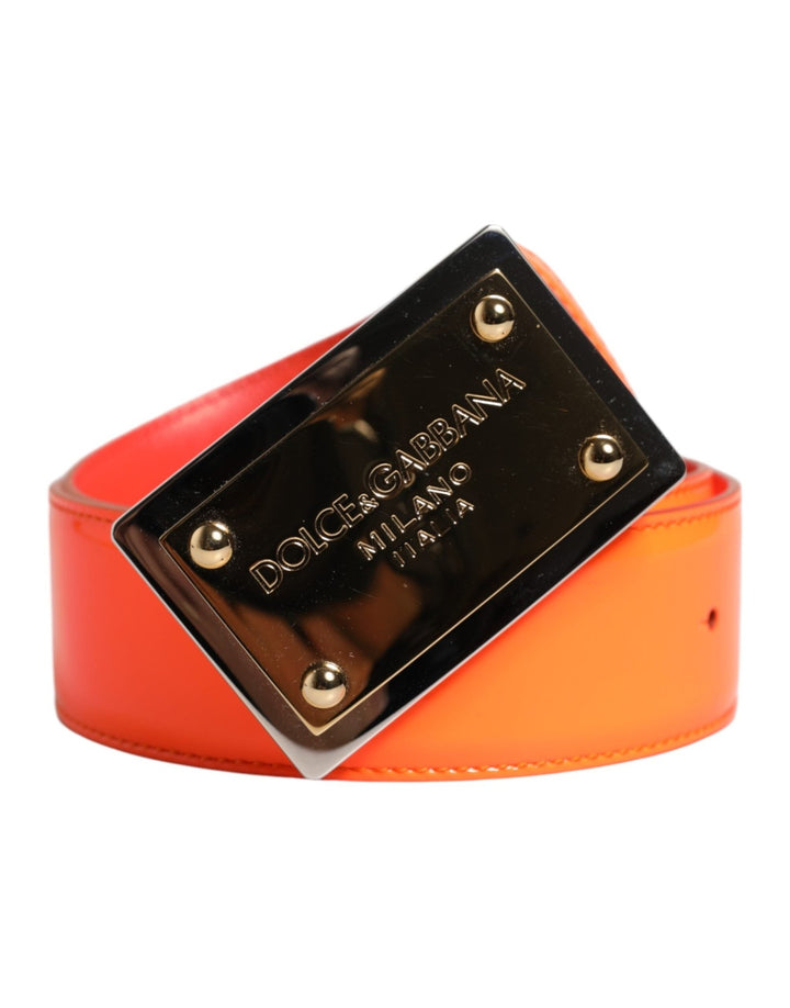 Dolce & Gabbana Orange Gold Tone Metal Logo Buckle Belt - RIMODA