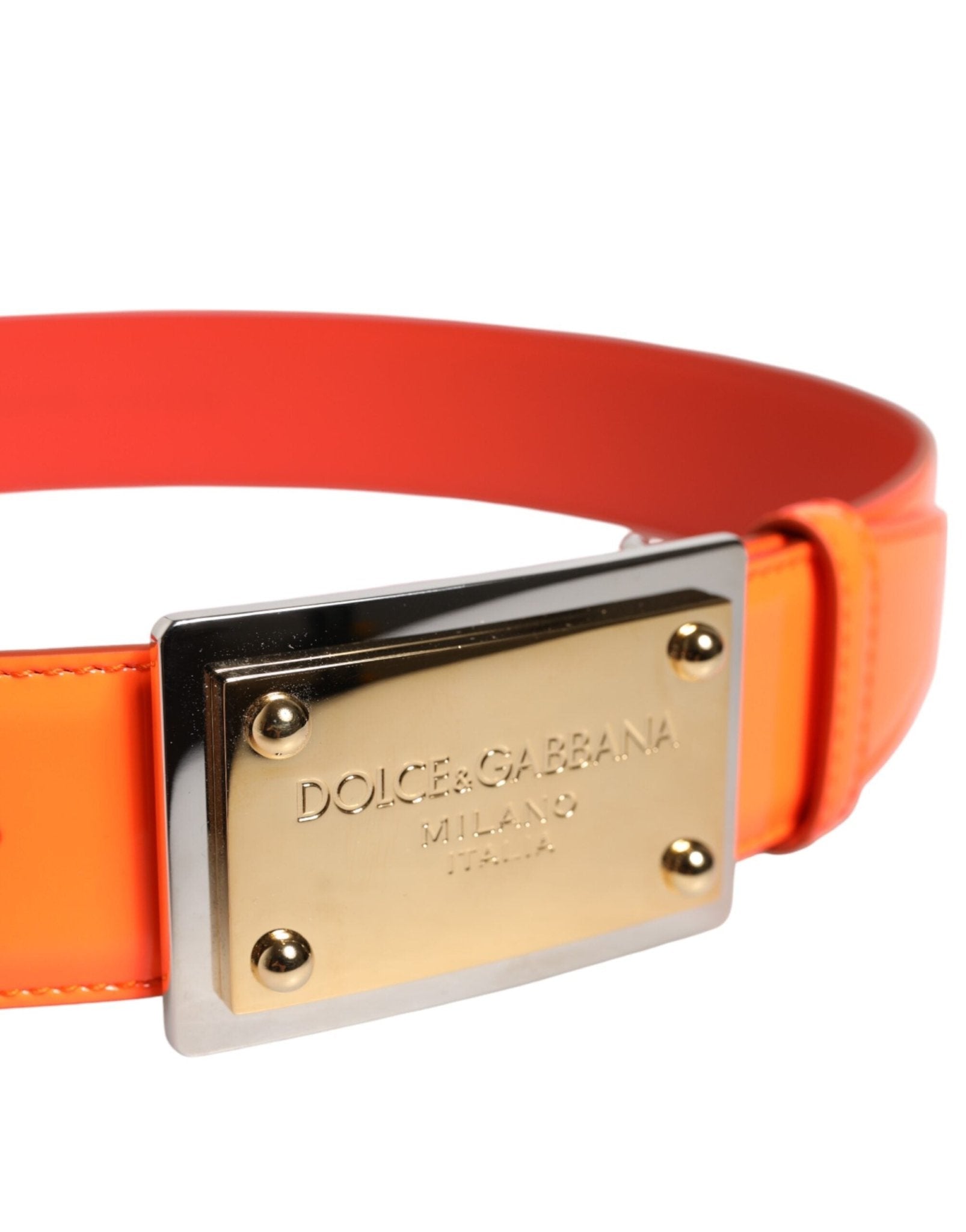 Dolce & Gabbana Orange Gold Tone Metal Logo Buckle Belt - RIMODA