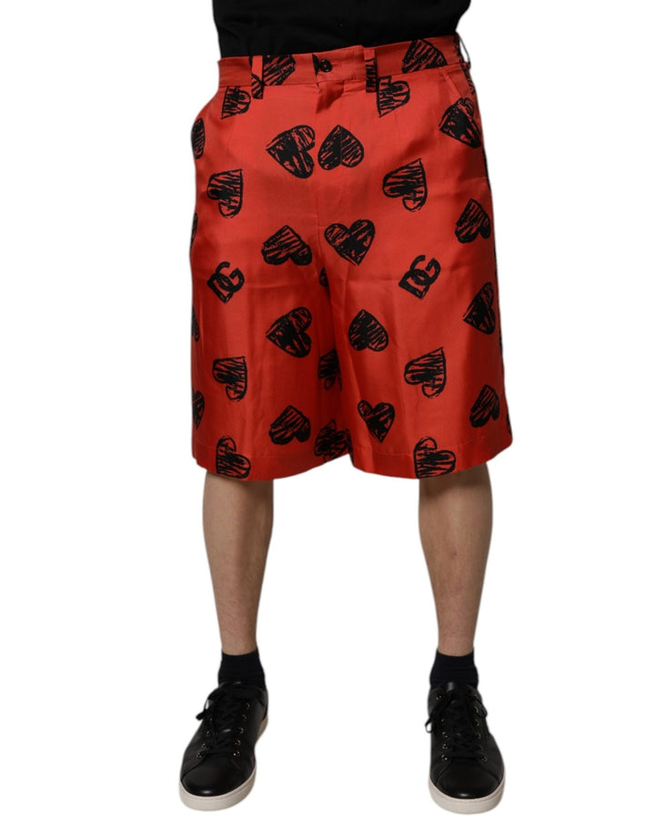 Dolce & Gabbana Orange Silk Heart Print Bermuda Shorts - RIMODA