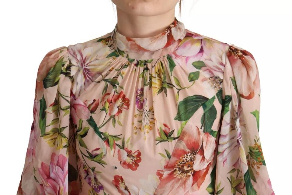 Dolce & Gabbana Pink A-line Sheath Floral Pussy Bow Long Dress - RIMODA