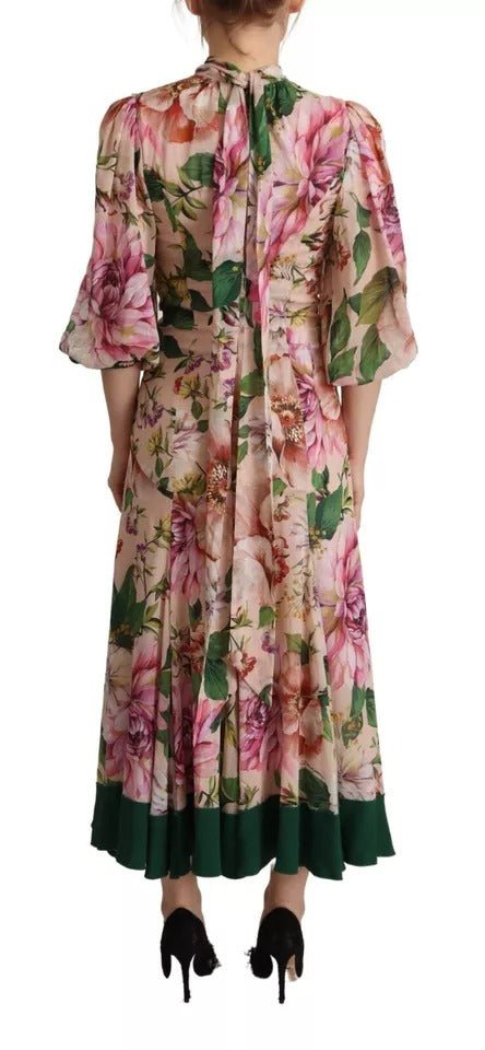 Dolce & Gabbana Pink A-line Sheath Floral Pussy Bow Long Dress - RIMODA