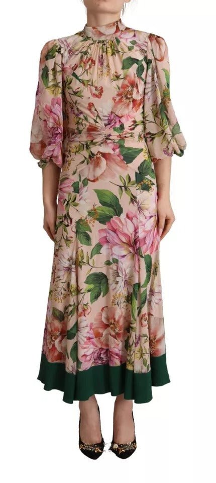 Dolce & Gabbana Pink A-line Sheath Floral Pussy Bow Long Dress - RIMODA