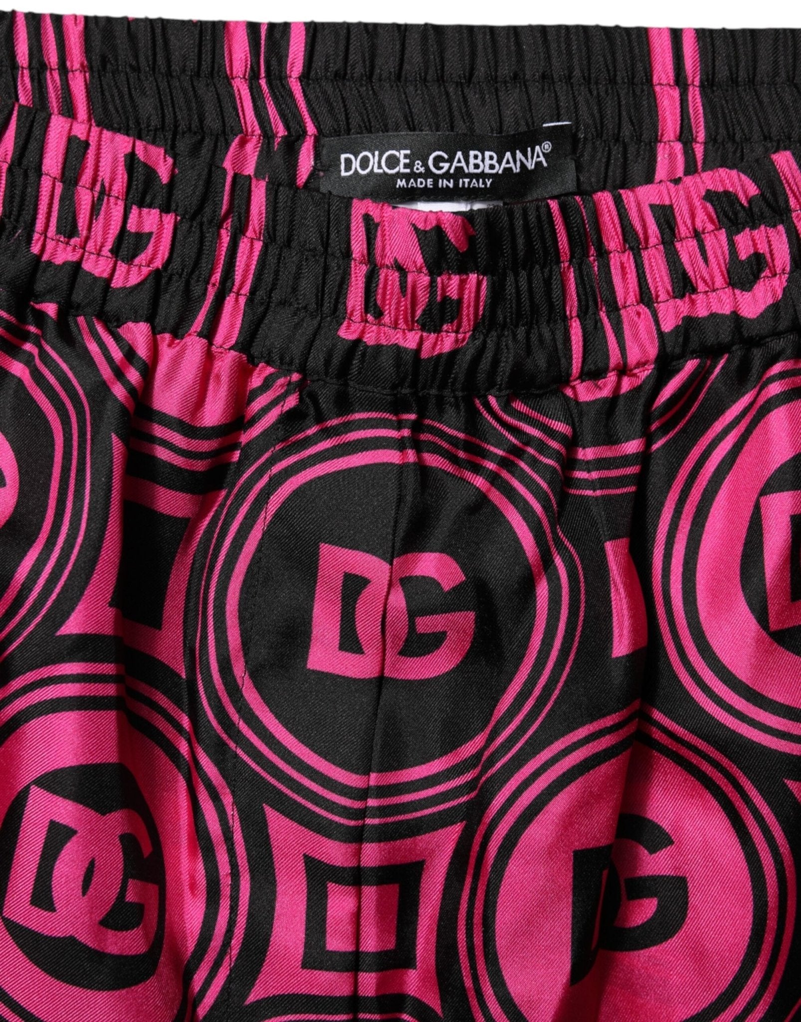 Dolce & Gabbana Pink Black Silk Logo Print DG Pattern Shorts - RIMODA
