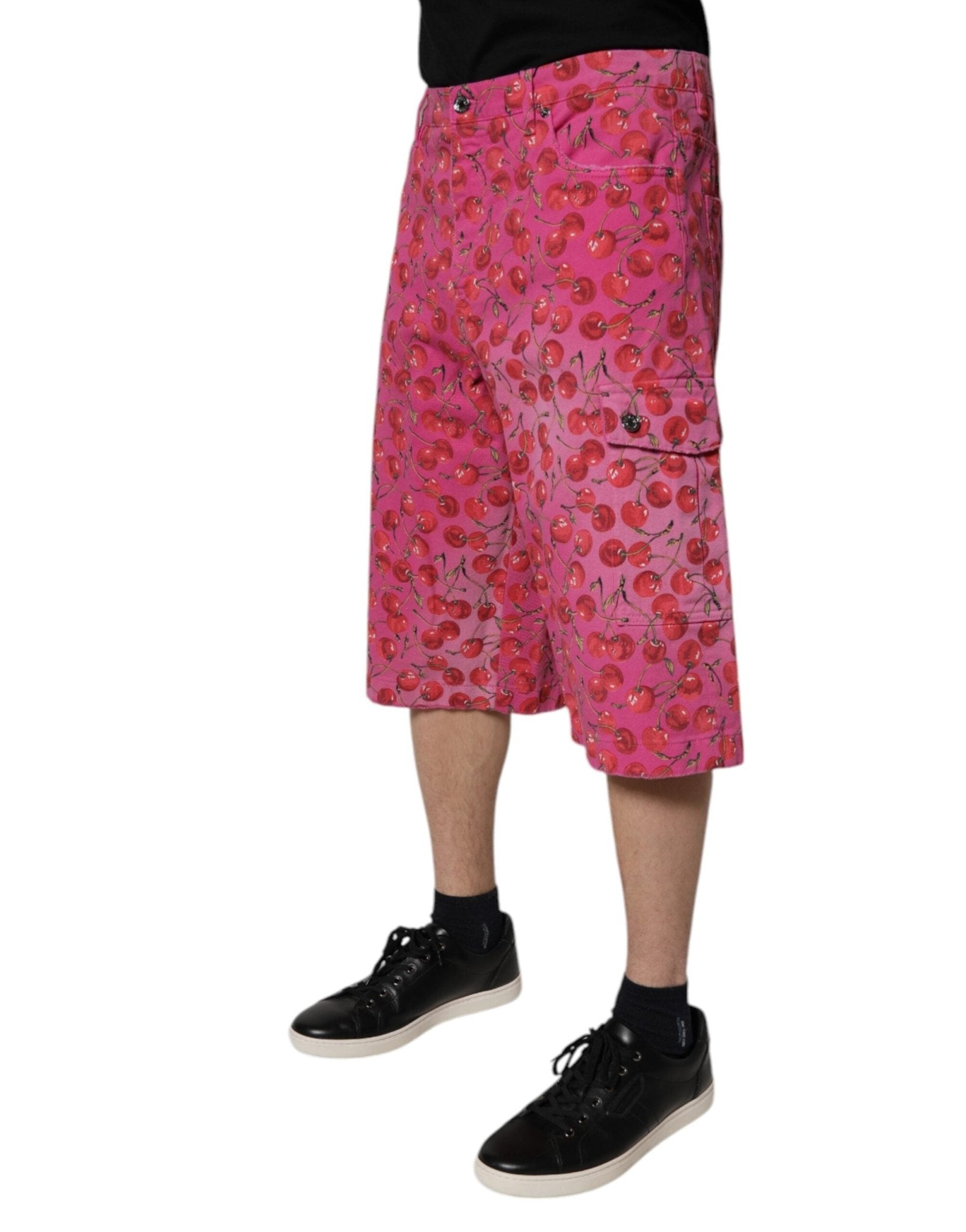 Dolce & Gabbana Pink Cherry Print Cargo Cotton Shorts - RIMODA
