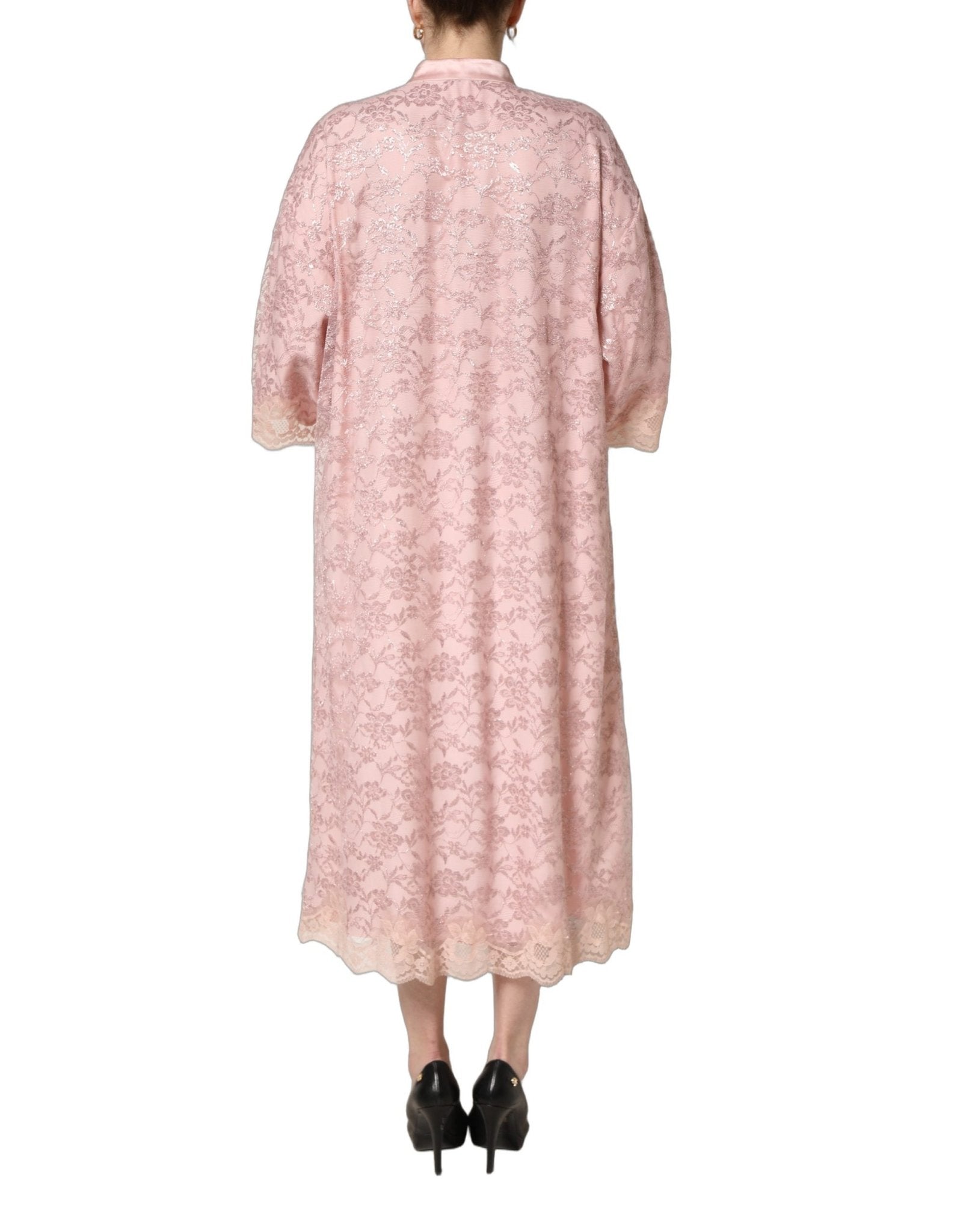 Dolce & Gabbana Pink Corded Floral Lace Kaftan Midi Dress - RIMODA