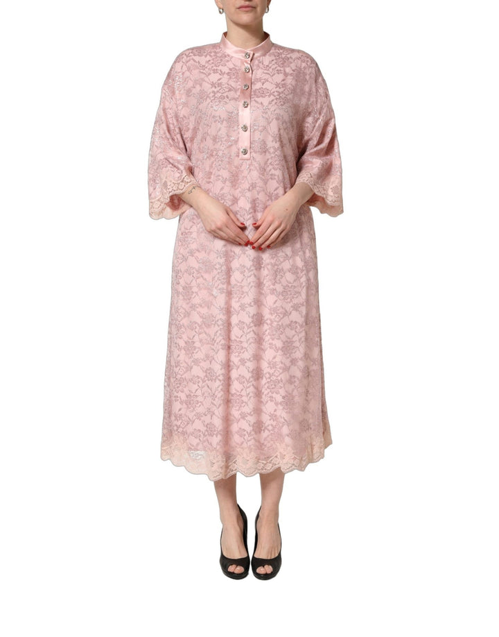 Dolce & Gabbana Pink Corded Floral Lace Kaftan Midi Dress - RIMODA