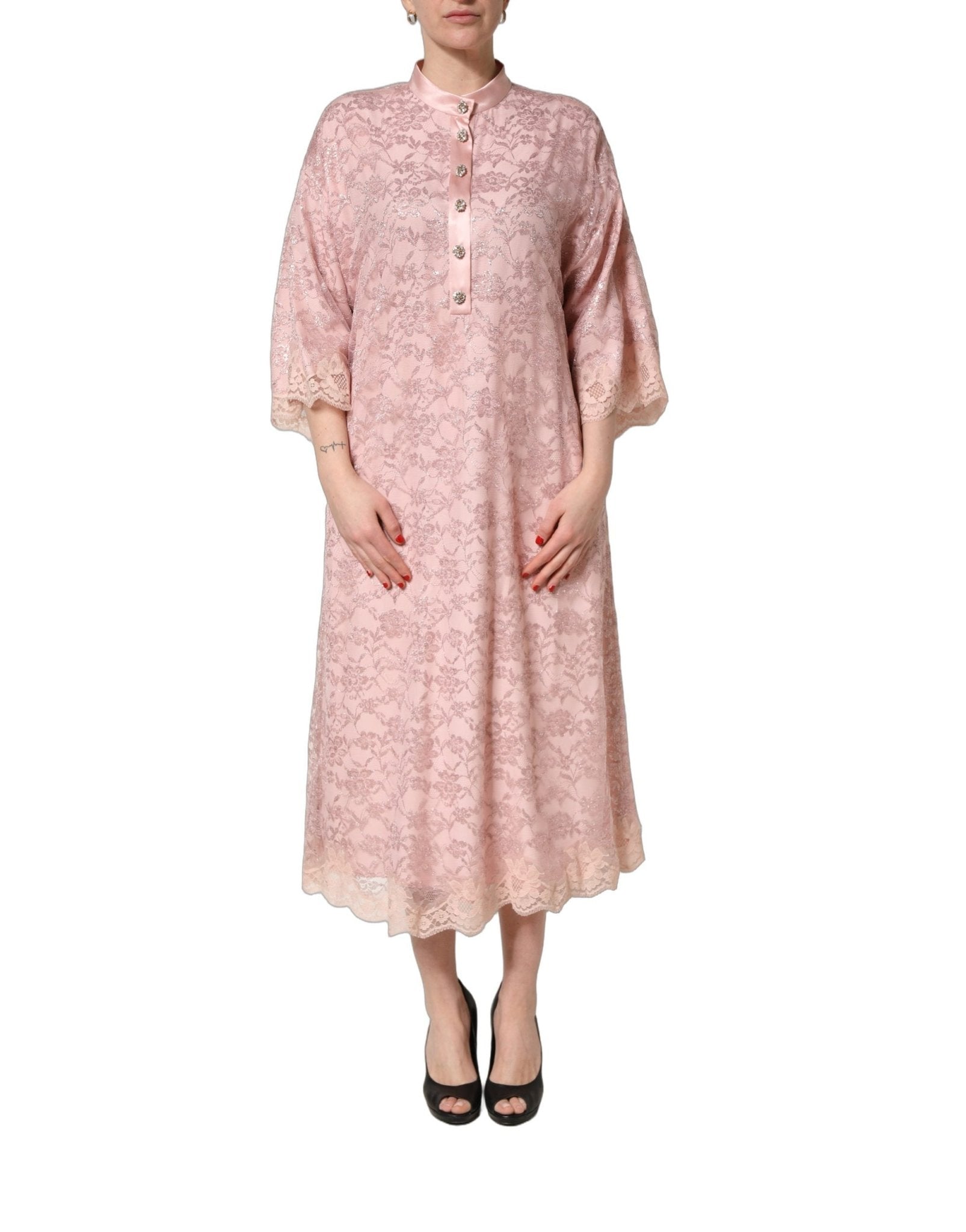 Dolce & Gabbana Pink Corded Floral Lace Kaftan Midi Dress - RIMODA