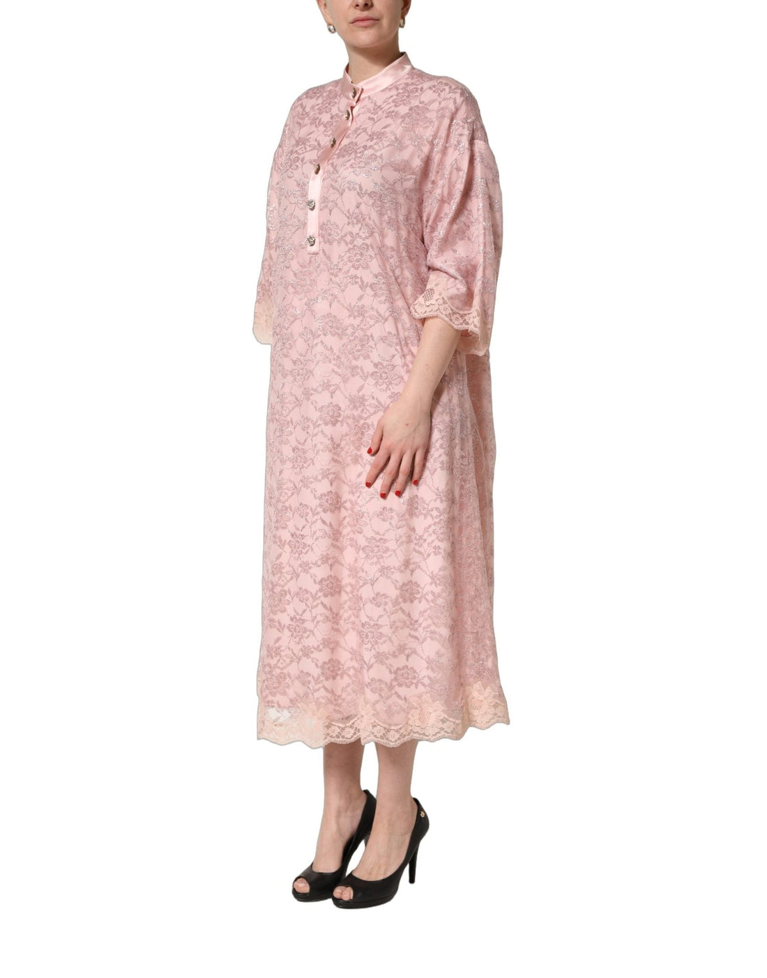 Dolce & Gabbana Pink Corded Floral Lace Kaftan Midi Dress - RIMODA
