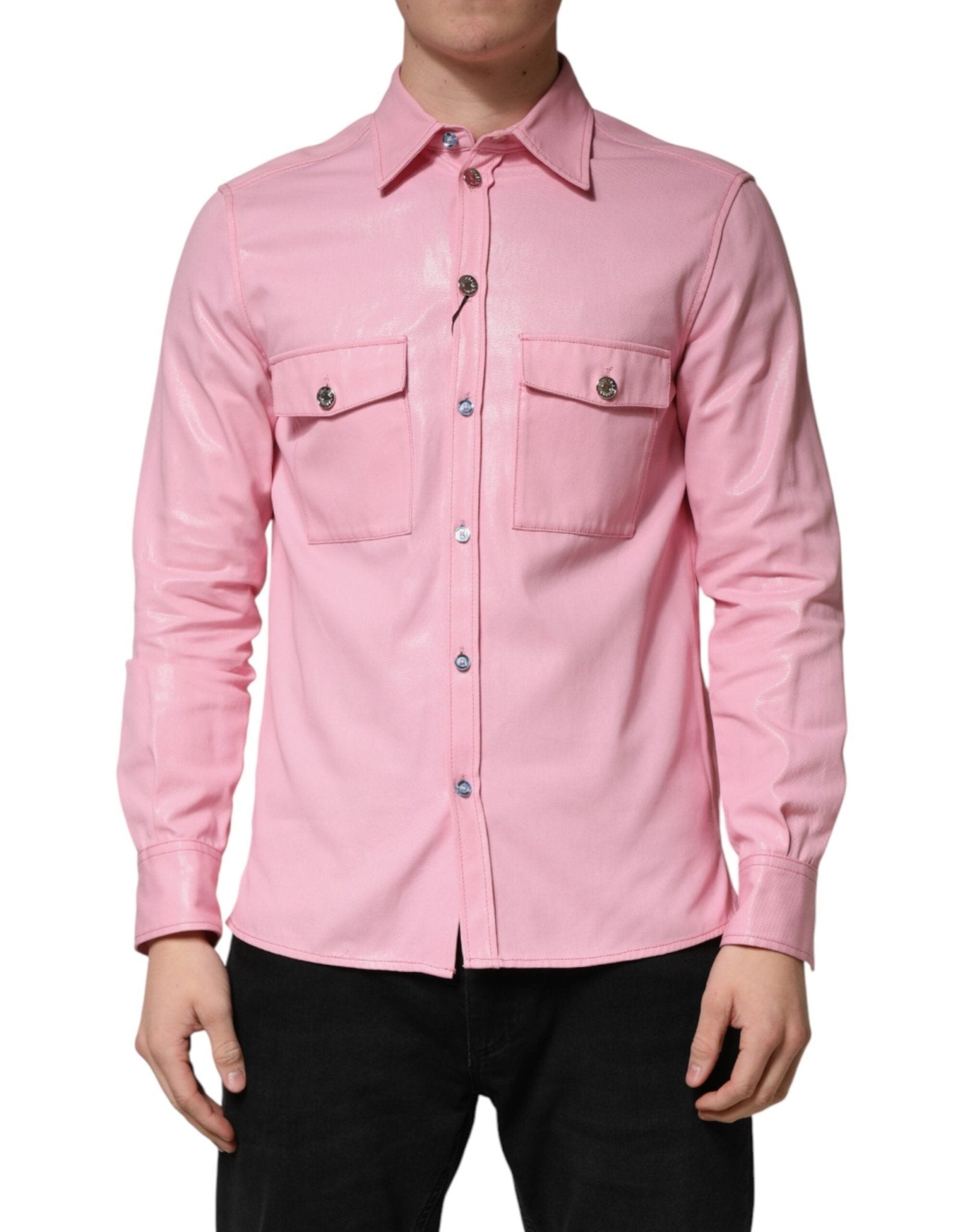 Dolce & Gabbana Pink Cotton Collared Men Button Down Shirt - RIMODA