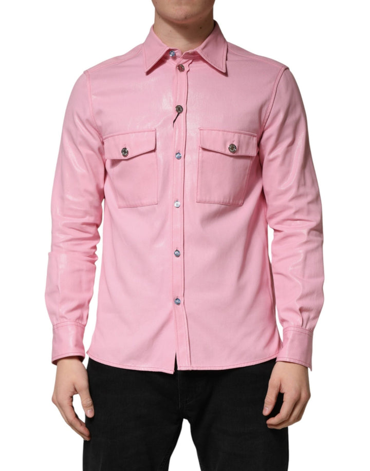 Dolce & Gabbana Pink Cotton Collared Men Button Down Shirt - RIMODA