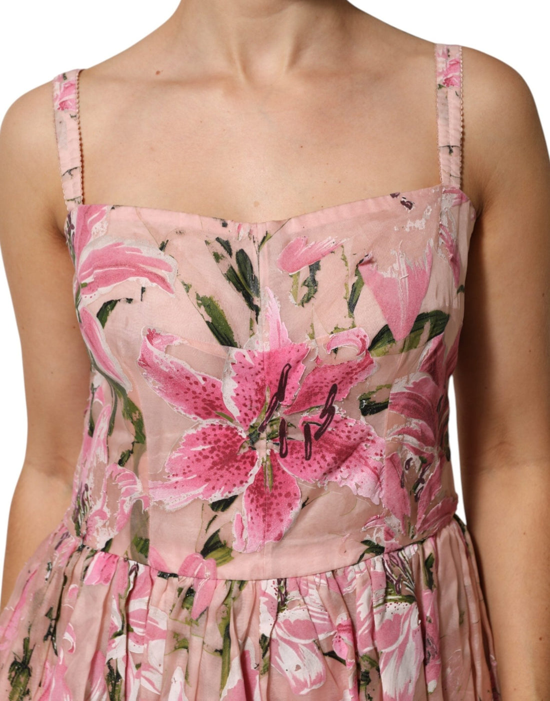Dolce & Gabbana Pink Cotton Floral Pleated Sleeveless Dress - RIMODA