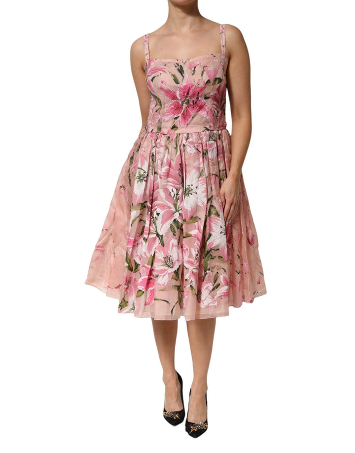 Dolce & Gabbana Pink Cotton Floral Pleated Sleeveless Dress - RIMODA